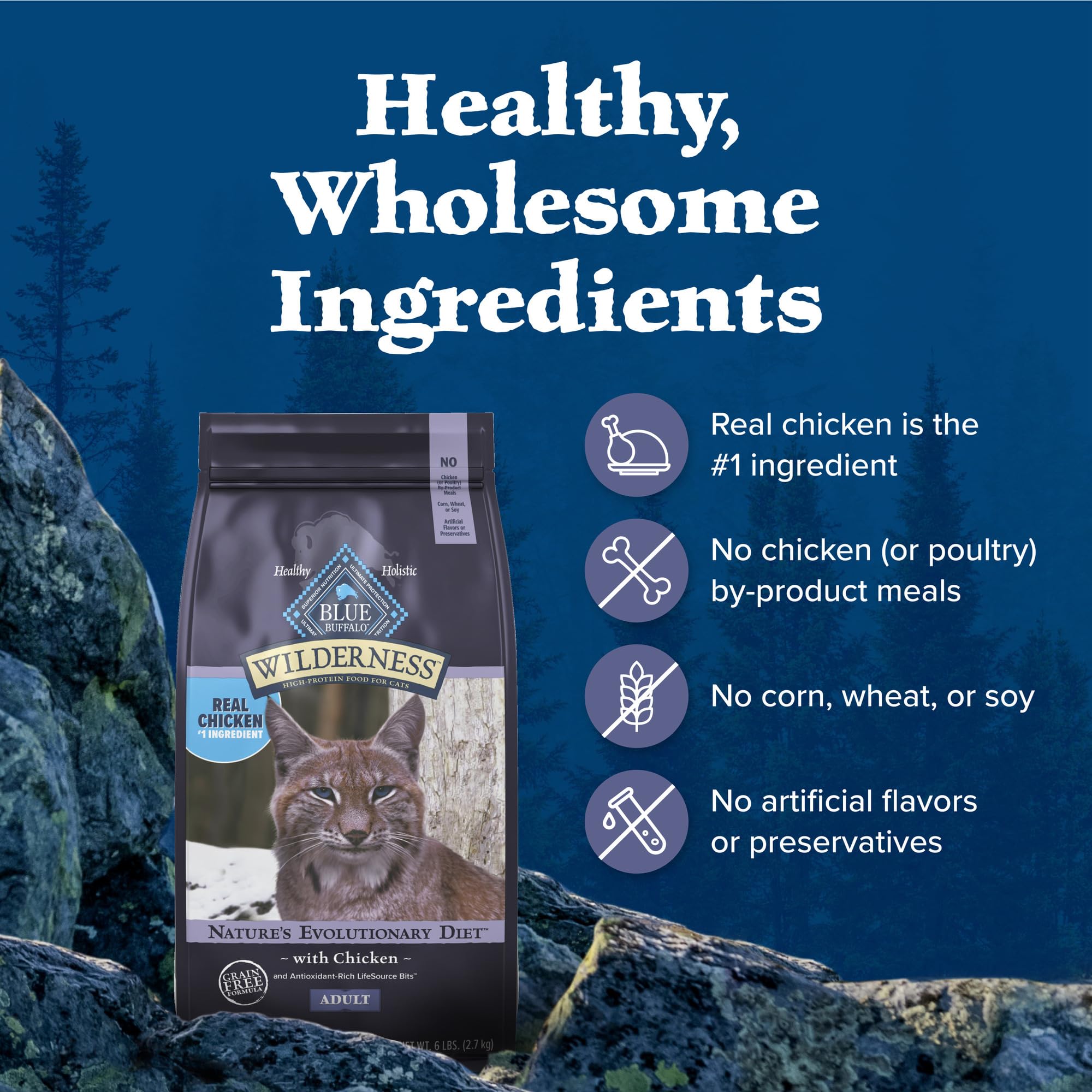 Blue Buffalo Wilderness Natures Evolutionary Diet High-Protein, Grain-Free Natural Dry Food for Adult Cats, Chicken, 6-lb. Bag