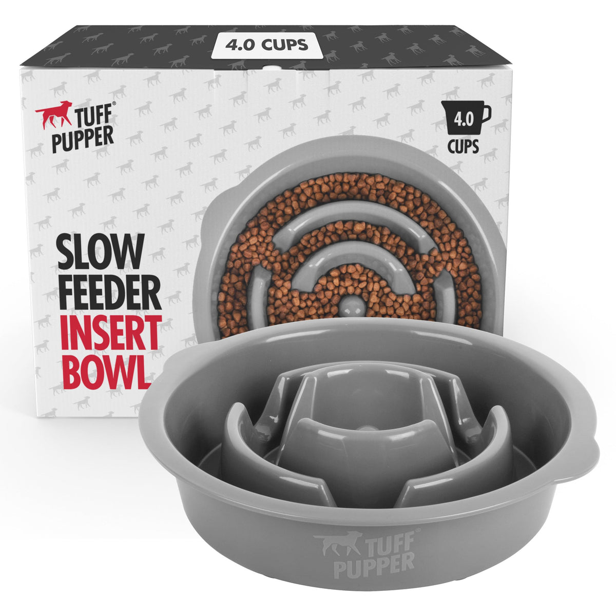 Tuff Pupper Slow Feeder Insert Bowl | Puzzle Maze Slows Down Eating | Elevated Feeder Tray Bowl | Standalone Dog Bowl | Pet Bowl Insert | Easy Clean Dishwasher Safe (4 Cups - Fits 8.9-9.3 Inch Hole)