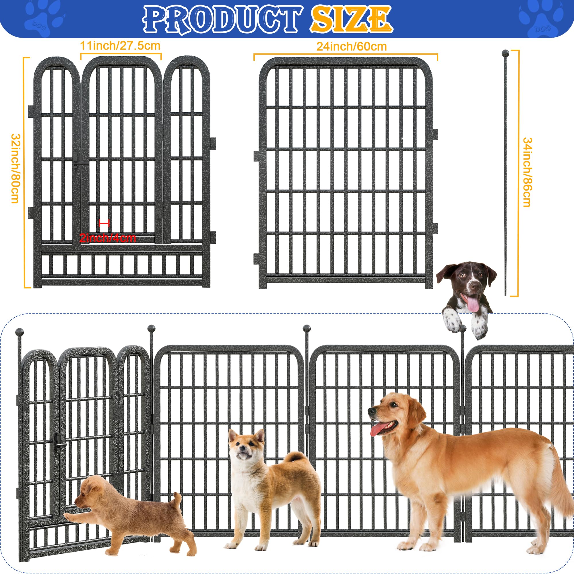 Lfcreator Dog Playpen - Outdoor/Indoor, 32'' Height, 16 Panels, Anti-Rust Coating For Medium/Small Dogs & Puppies, Portable Pet