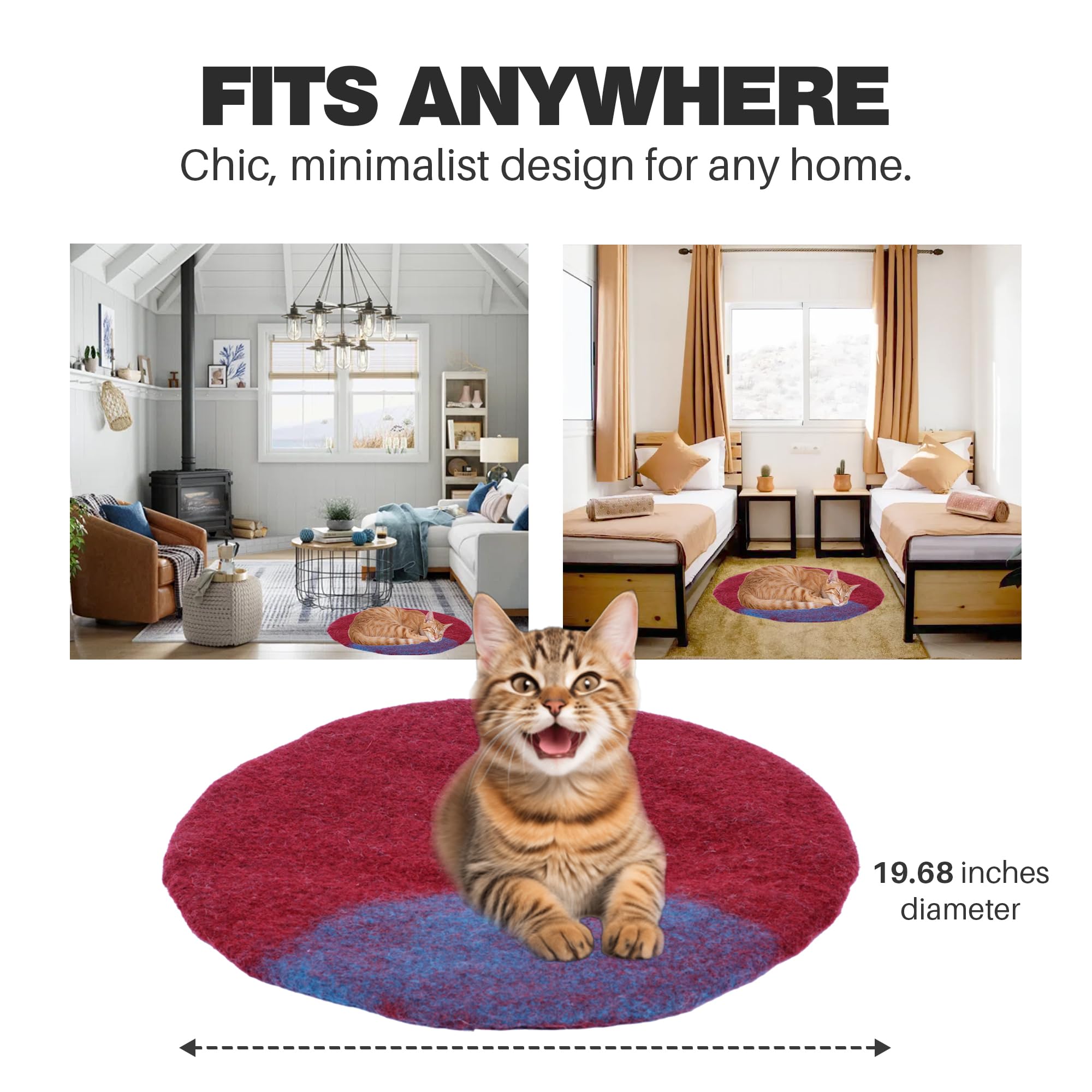 Haussimple Cat Bed Mat Natural Merino Wool Cozy Large Carpet Pad For Pet Cats Kitty Small Dog House Warm Organic Sheep Wool Scra