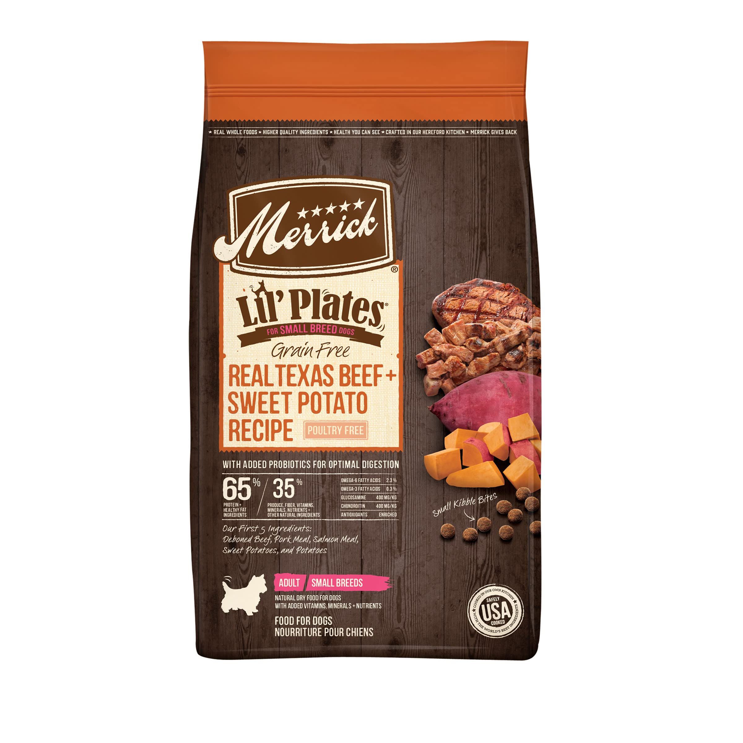 Merrick Lil Plates Premium Grain Free Dry Dog Food For Small Dogs, Real Texas Beef And Sweet Potato Kibble - 4.0 lb. Bag