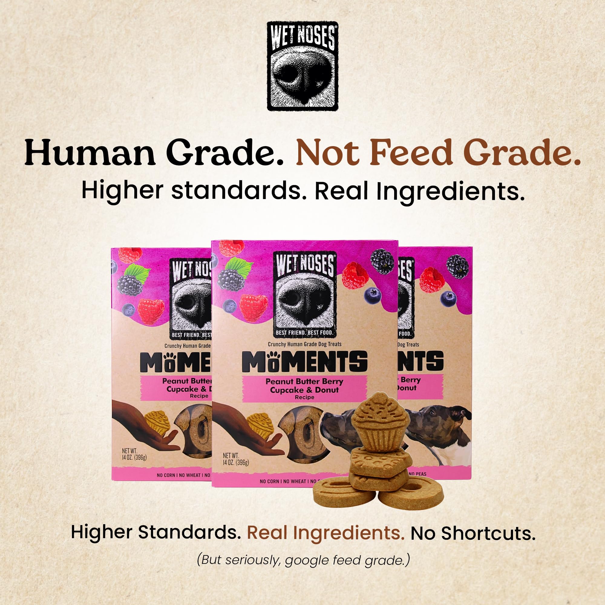 Wet Noses Moments Non-GMO Peanut Butter & Berry Crunchy Dog Treats - 14oz | No Corn, Wheat, Soy or Peas, Made with 5 Simple Ingr