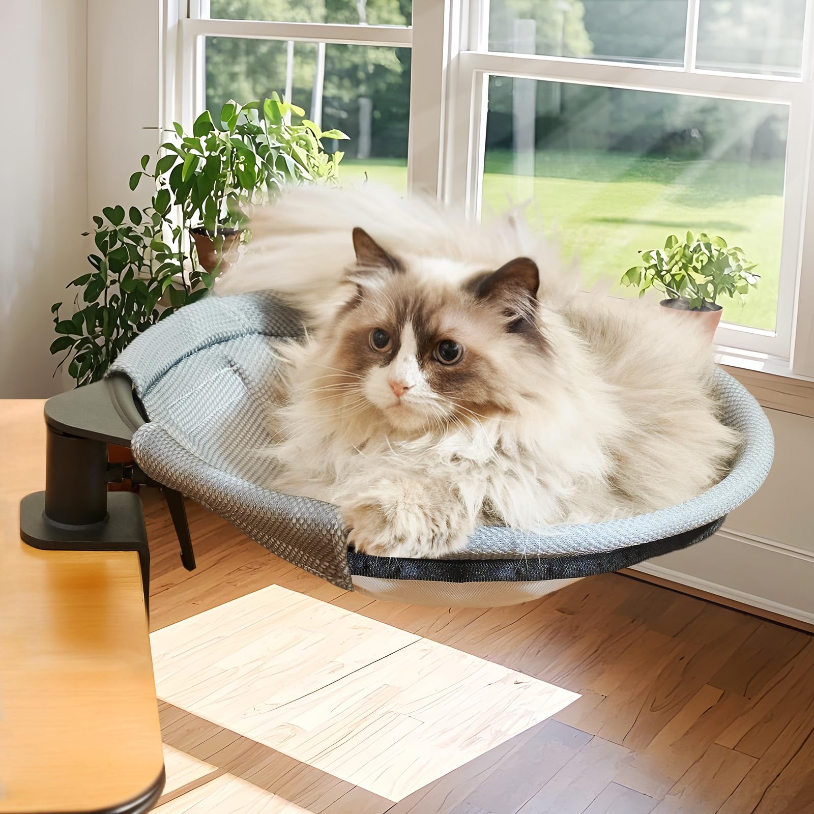 Cat Desk Bed - Desk Bed For Cats - 360 Rotation With 2 Different Washable Cat Bed Mat 14.96'' L X 14.17'' W, Pet Hammock Comfort