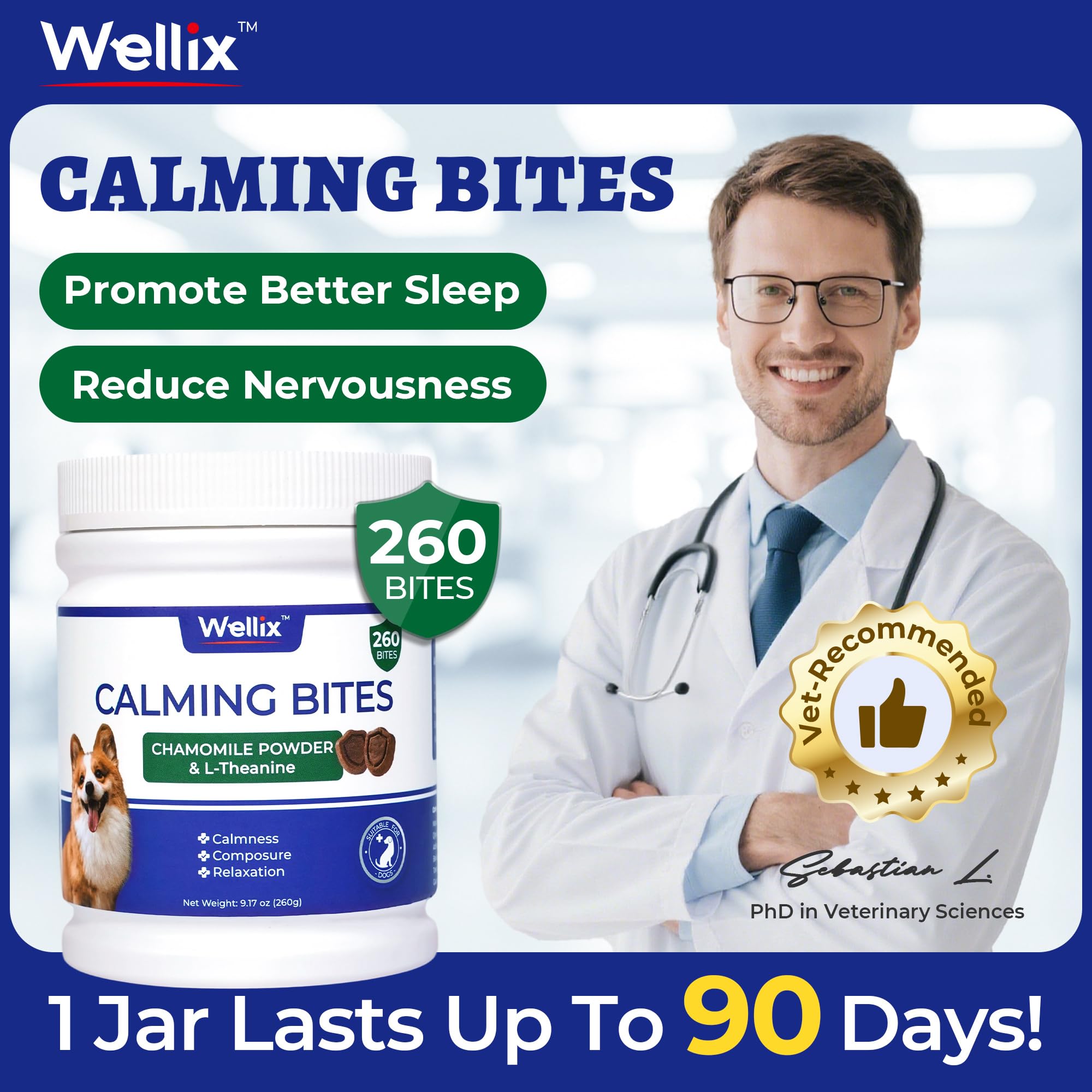 260 Bites Wellix Calming Chews for Dogs - Melatonin, L-Theanine, and Valerian Root - Calming Dog & Puppy, Relaxation, Thunder, F