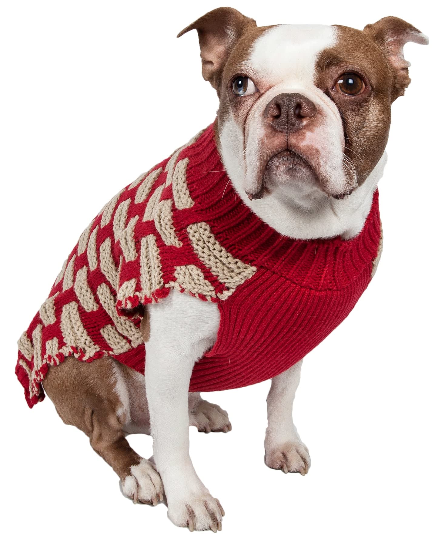 Pet Life        Weaved Fashion Pet Sweater - Designer Heavy Knitted Dog Sweater With Turtle Neck - Winter Dog Clothes Designed T