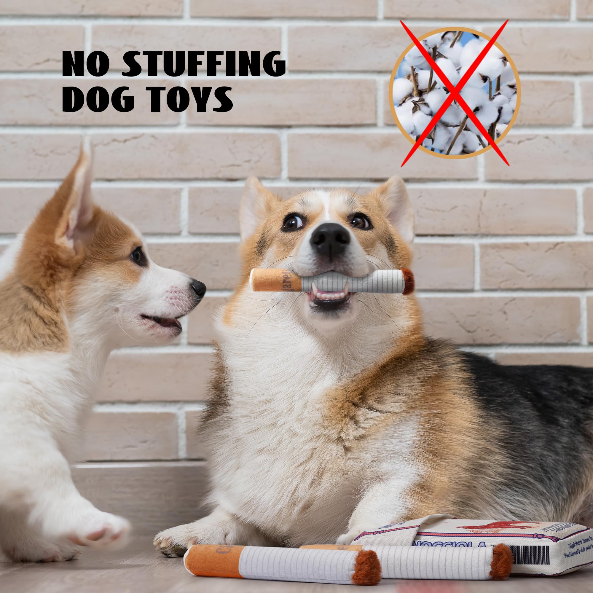 Nocciola 3 Packs Squeaky Puff Stick Dog Toys, Funny Interactive Plush Puppy Toys, Pitbull Husky Frenchie No Stuffing Puppy Toys For Small To Medium Breed, Dog Accessories Boy- Chewgarette