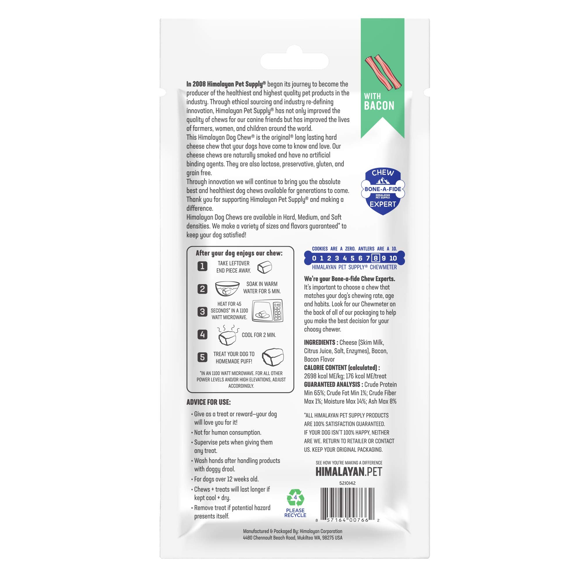 Himalayan Dog Chew Original Yak Cheese Chew, Bacon, 1 Medium Stick, 2.3 oz, Gluten Free, Healthy Treats, Grain & Lactose Free 10