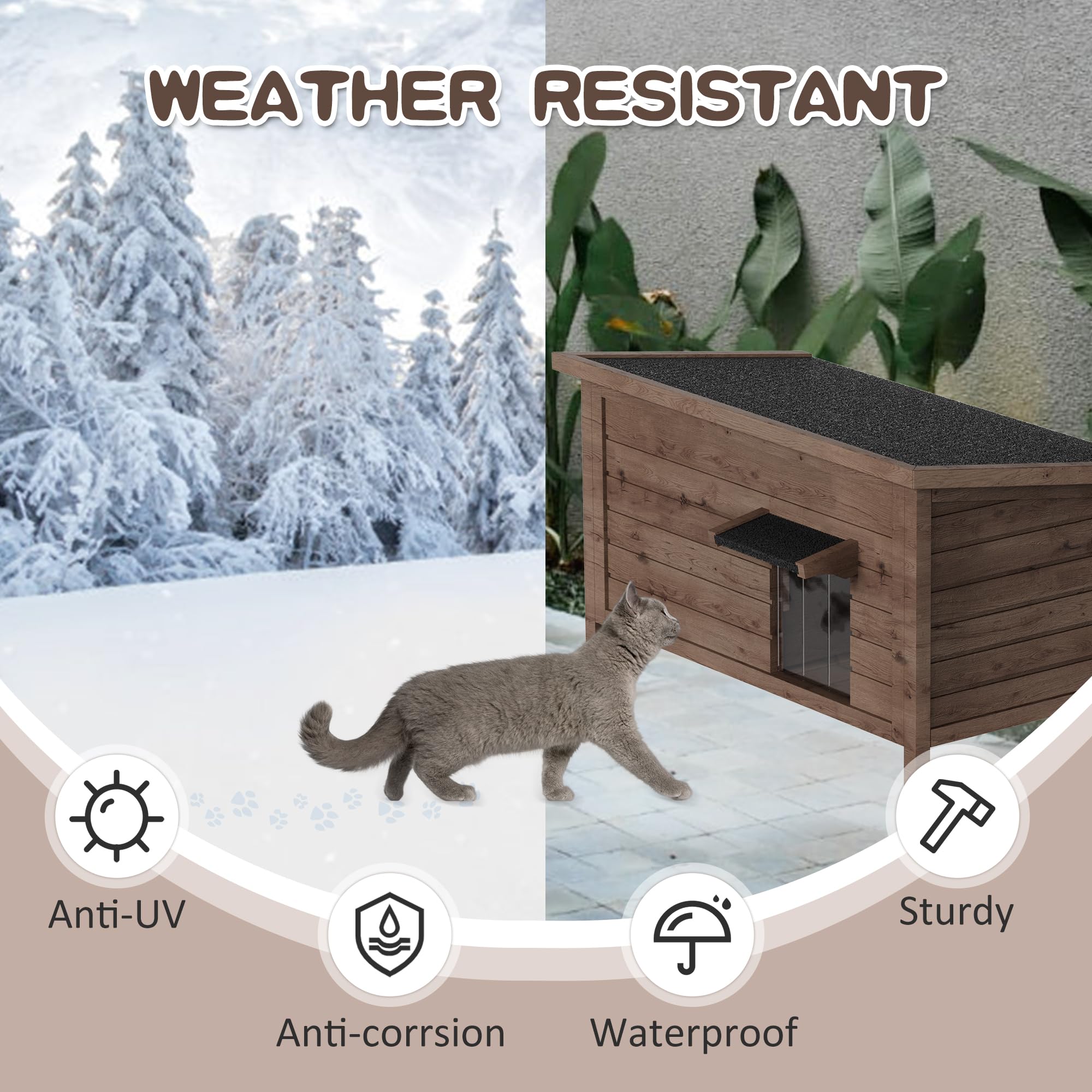 Kinchoix Outdoor Cat House Feral Cat Shelter Fully Insulated Outside Feral Cat Enclosure Wooden For Multiple Cats Possum Stray C