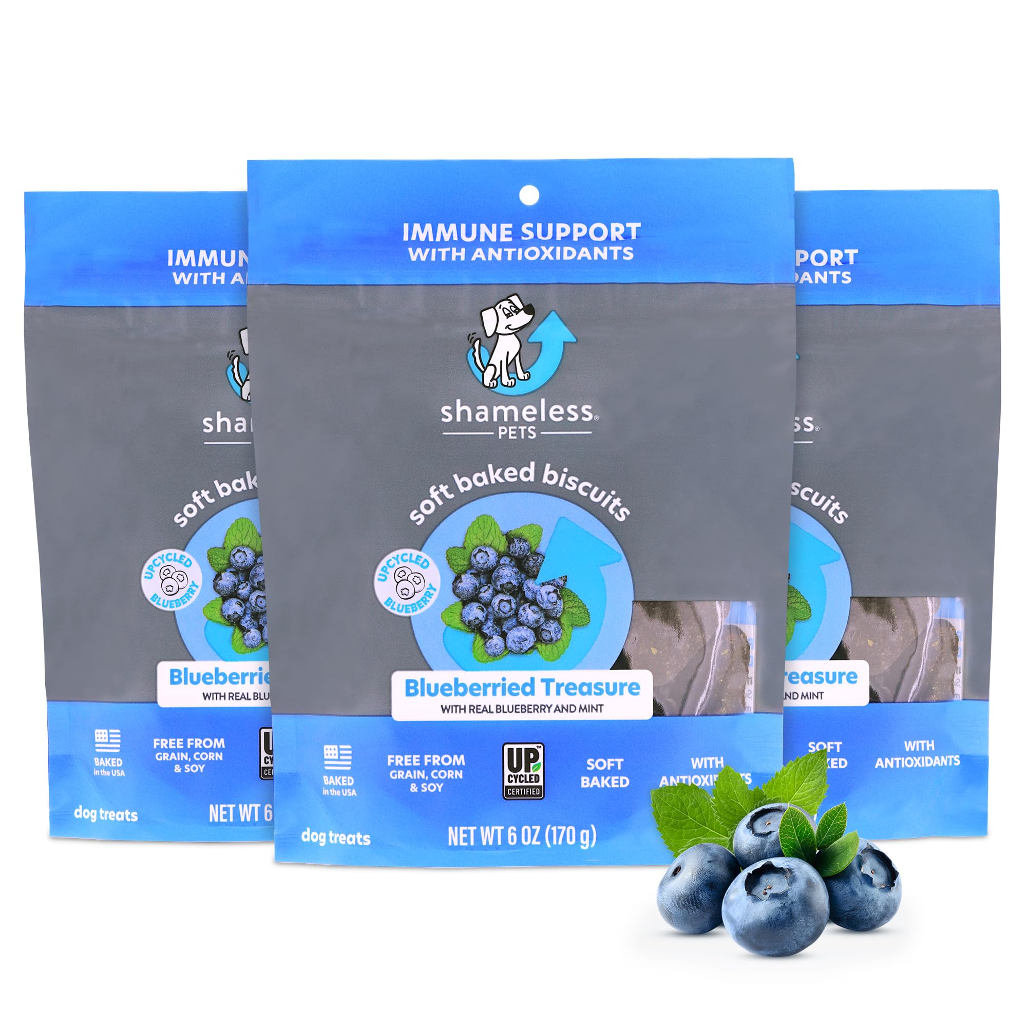 Shameless Pets Soft-Baked Dog Treats, Blueberried Treasure - Natural & Healthy Dog Chews with Mint for Immune Support - Baked & 