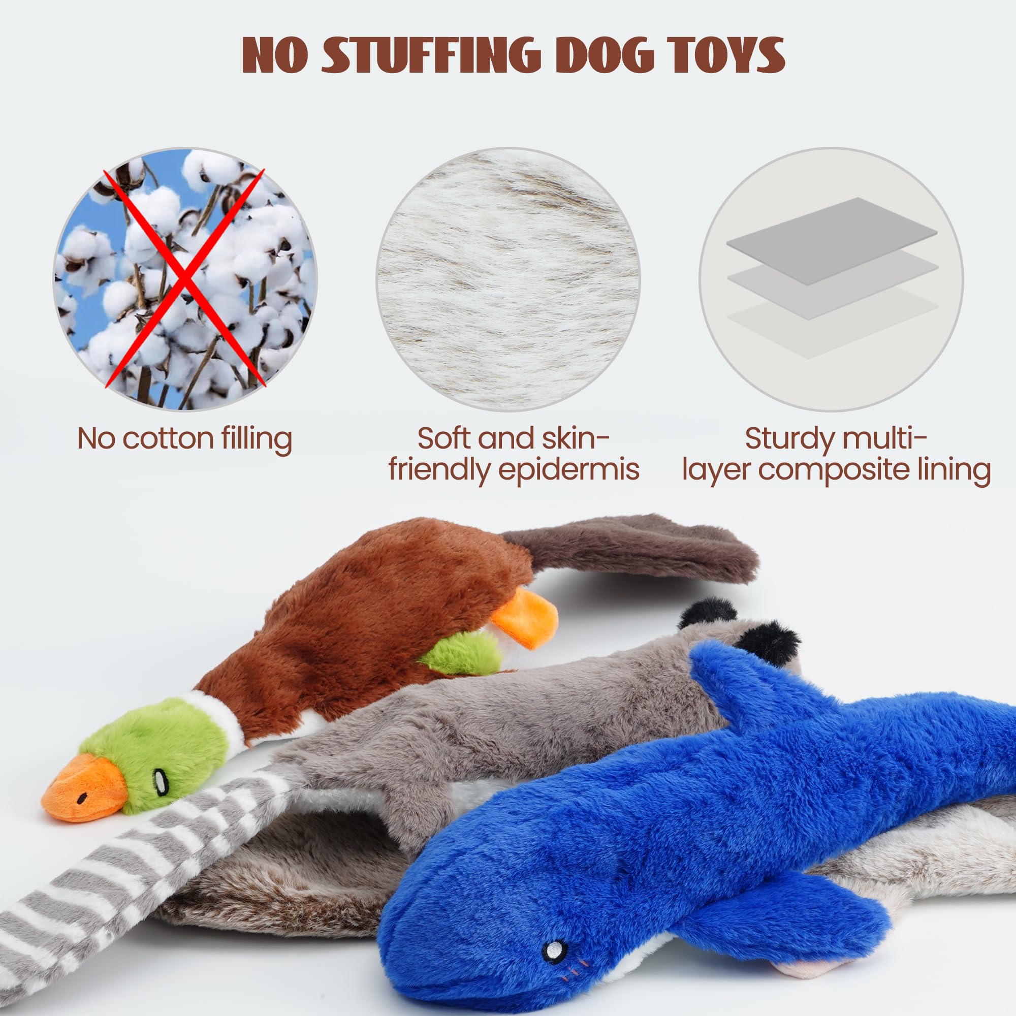 Nocciola 2-in-1 No Stuffing Crinkle Dog Toys, Soft Fabric, Multi-colored, Model DT-2C3D-5, Squeaky for Small to Large Dogs
