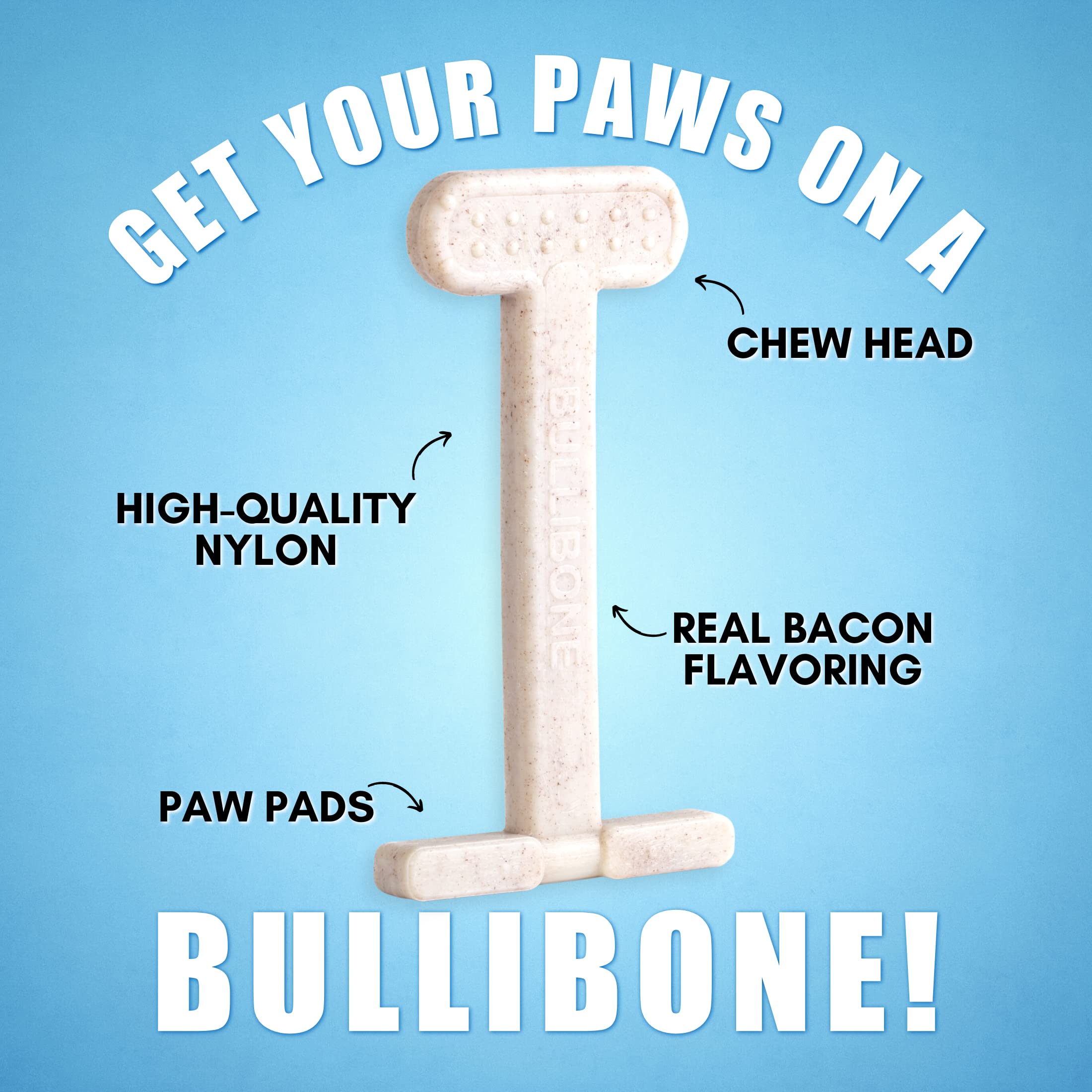 Bullibone Nylon Dog Chew Toy Nylon Bone - Improves Dental Hygiene, Easy To Grip Bottom, And Permeated With Flavor (Bacon, Xl - Single)