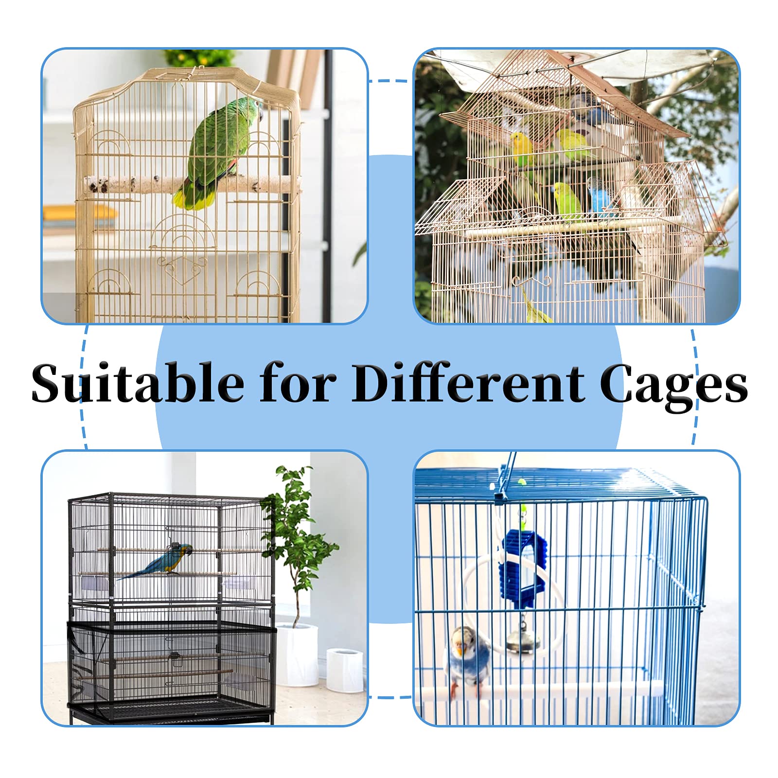 Daoeny Large Bird Cage Cover, Bird Cage Seed Catcher, Adjustable Soft Airy Nylon Mesh Net, Birdcage Cover Skirt Seed Guard For Parrot Parakeet Macaw African Round Square Cages (Black)