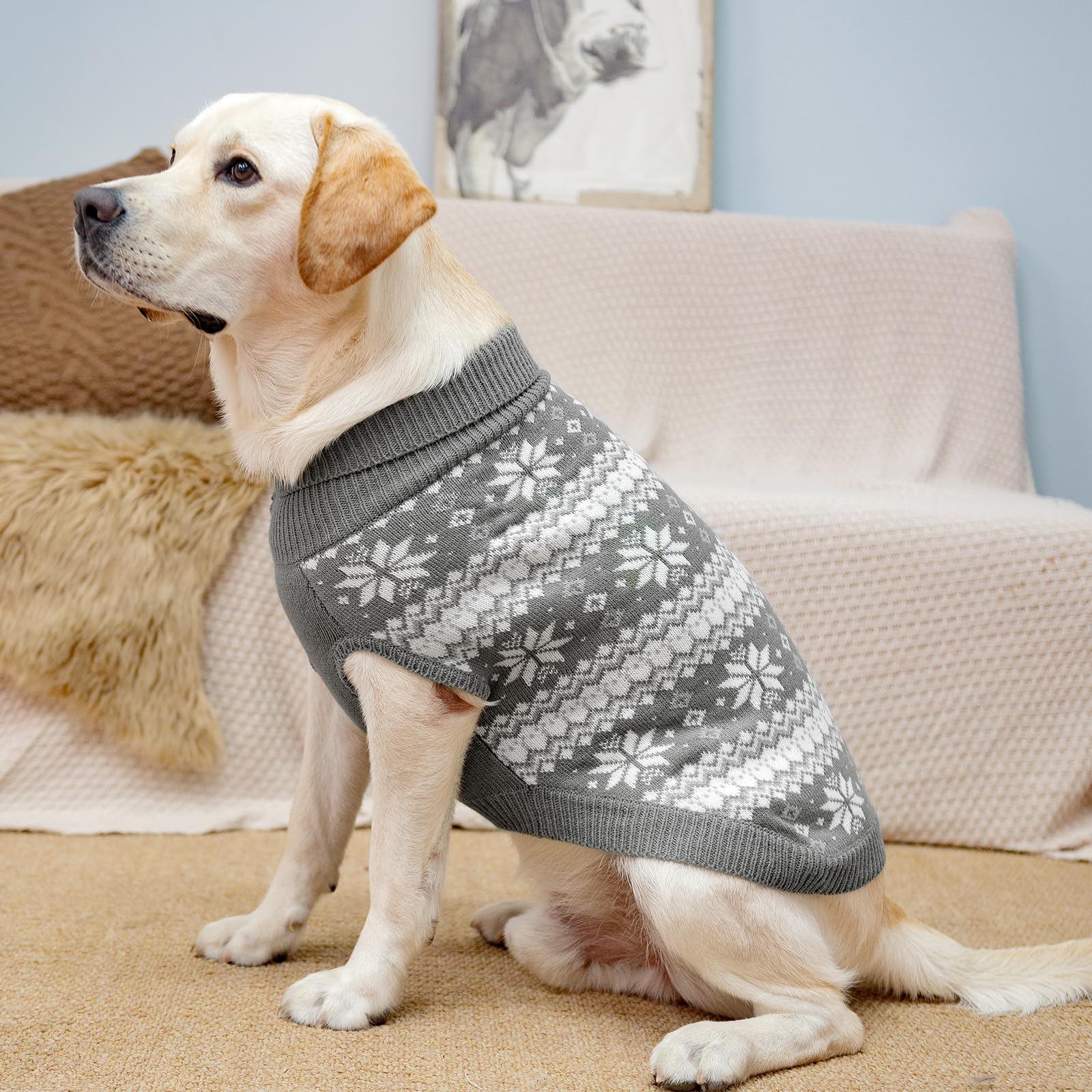 Kooltail Cable Knit Dog Sweater Turtleneck, Cold Weather Pullover Classic Knitwear, Snowflake Pattern Thick Warm Winter Pet Clot