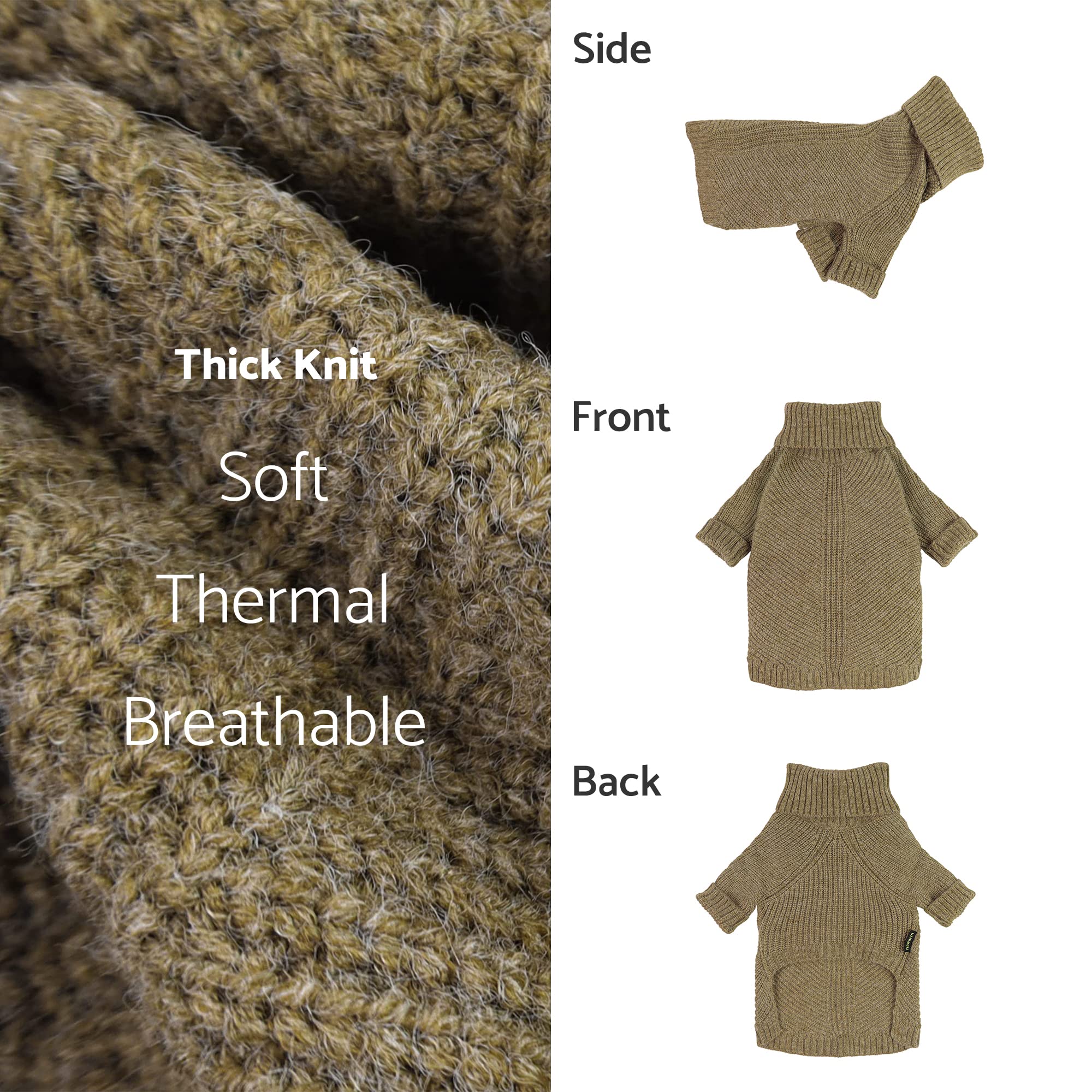 Fitwarm Thermal Knitted Dog Sweater Doggy Winter Coat Pet Clothes Doggie Turtleneck Jacket Puppy Outfits Cat Sweatsuit Sage Gree