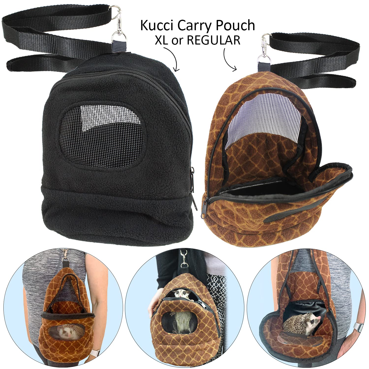 Kucci Carry Pouch - Fleece Travel Bonding Carrier Bag - For Sugar Gliders, Squirrels, Marmosets, Hamsters, Rodents, Rats, Reptil