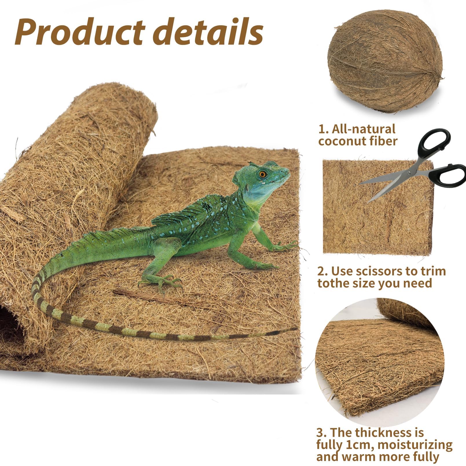 Pivby 2 Pcs Reptile Carpet, Natural Coco Coir Mat (19.6' X 11.7'), Coconut Fiber Substrate Pet Terrarium Liner For Bearded Dragon Tortoise Habitat Lizards Turtles Snakes Iguana Hermit Crab
