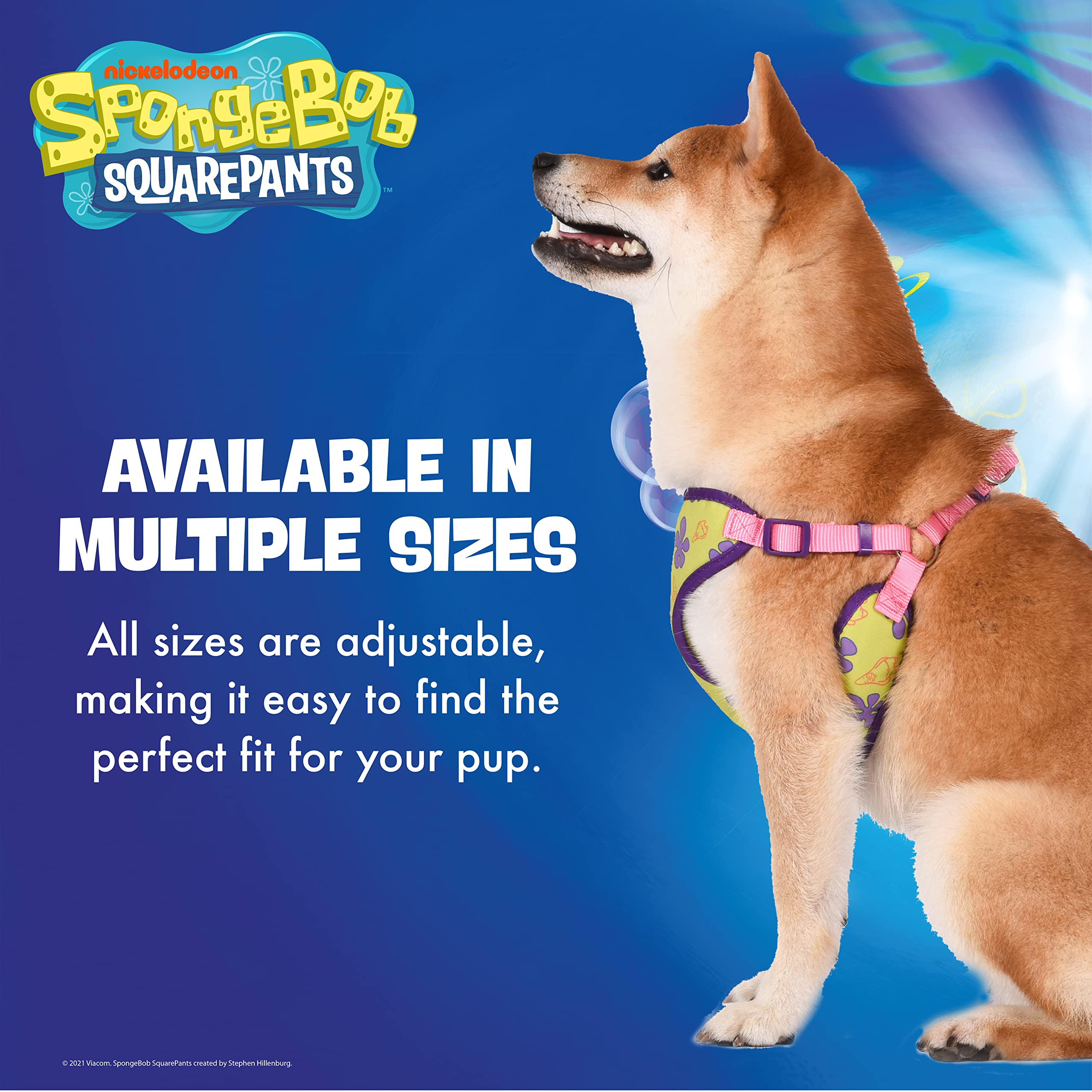 Spongebob Squarepants For Pets Patrick Dog Harness For Large Dogs | No Pull Dog Harness Vest With Green Body, Purple Flowers, And Pink Straps | Soft And Comfortable Spongebob Dog Harness