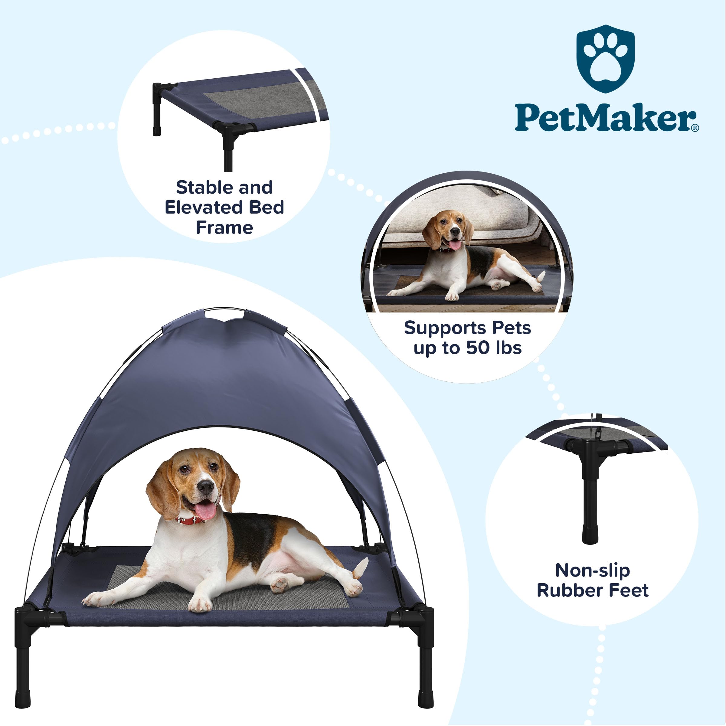 Elevated Dog Bed with Canopy - 30x24-Inch Portable Pet Bed with Non-Slip Feet - Indoor/Outdoor Dog Cot with Carrying Case by PET