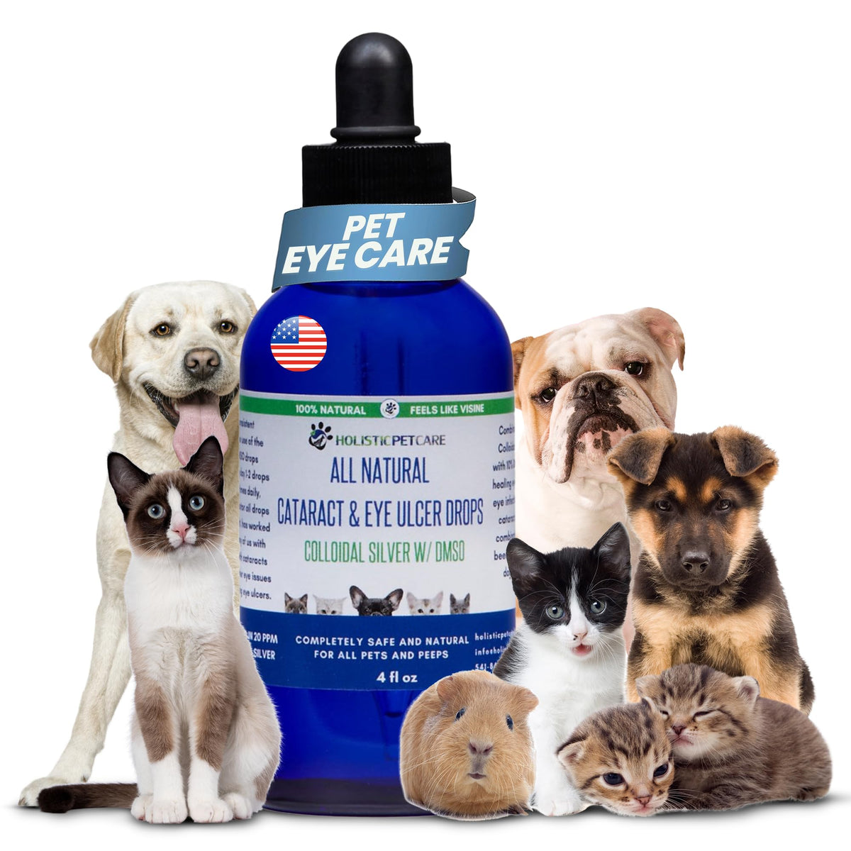 Holistic Pet Care Eye Ulcer Drops - Colloidal Silver With Dmso Eye Drops For Dogs & Cat Eye Infections & Irritations - Eye Care 