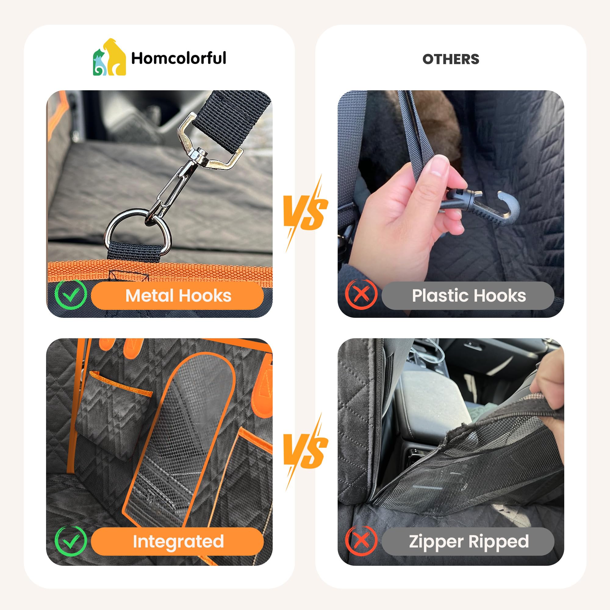 Homcolorful Dog Car Seat Cover, Holds 330Lbs, Waterproof & Scratch-Proof Backseat Extender For Dogs, Non-Slip Pet Seat Cover Wit