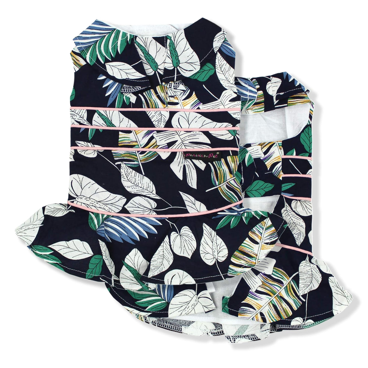 Parisian Pet Palm Leaves Summer Dress - Magic Strap Closure Beach Outfit - Lightweight And Breathable Dresses For Large Dogs Gir
