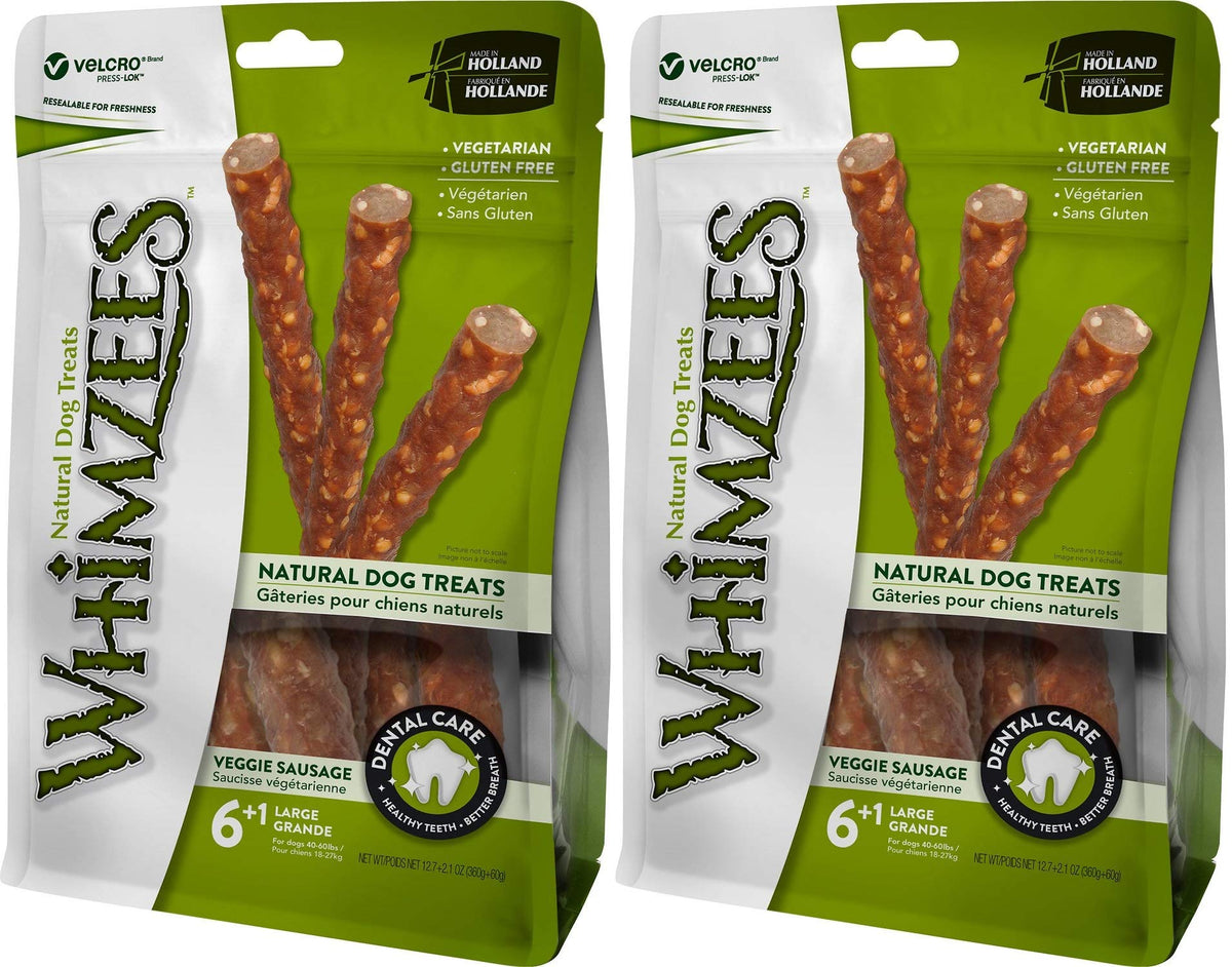 Whimzees Natural Dog Treats - Veggie Sausage Sticks Large - 7 Pack - (Dogs 40-60 Lbs) - Pack Of 2
