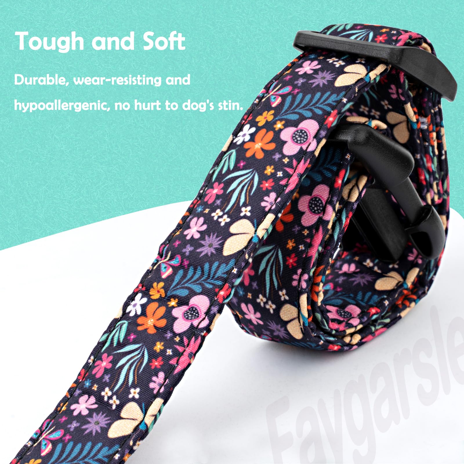 Faygarsle Cotton Designer Dogs Collar Cute Flower Dog Collars For Girl Female Small Medium Large Dogs With Purple Flower Charms