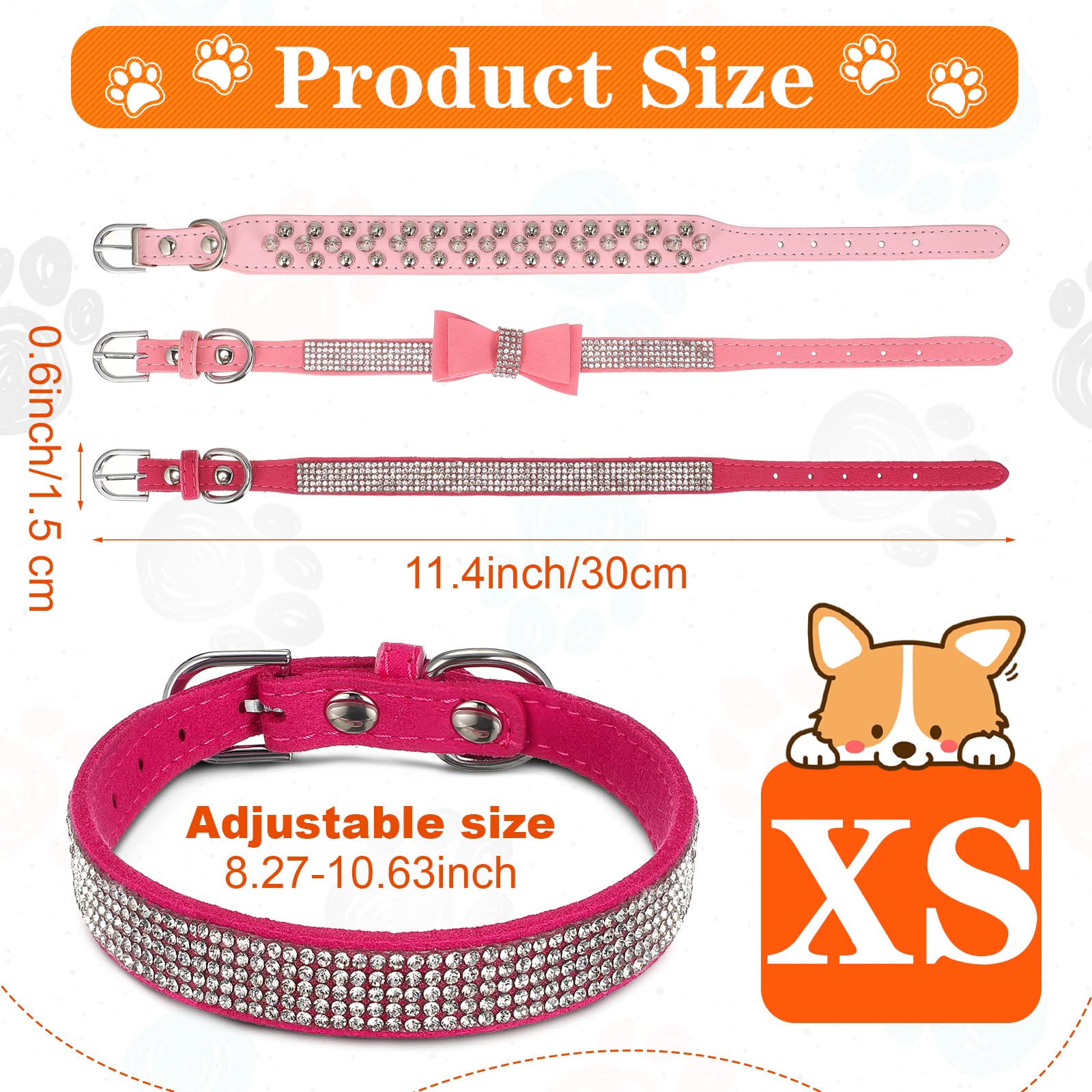 4 Pcs Pink Dog Collar Spiked Studded Dog Collars Pearls Dog Necklace Dog Collar With Rhinestone Bow Knot Crystal Diamond Colorful Flower Bling Girl Dog Cat Collars For Dogs(Cute Style,X-Small)