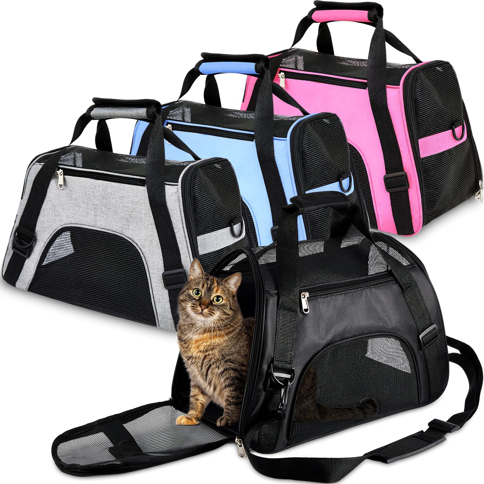 Sweetude 4 Pcs Cat Carrier Soft-Sided Pet Carrying Bag for Cat Under 13 Lbs, 16.9 x 11x 7.5 Inch, Portable Foldable Comfortable 