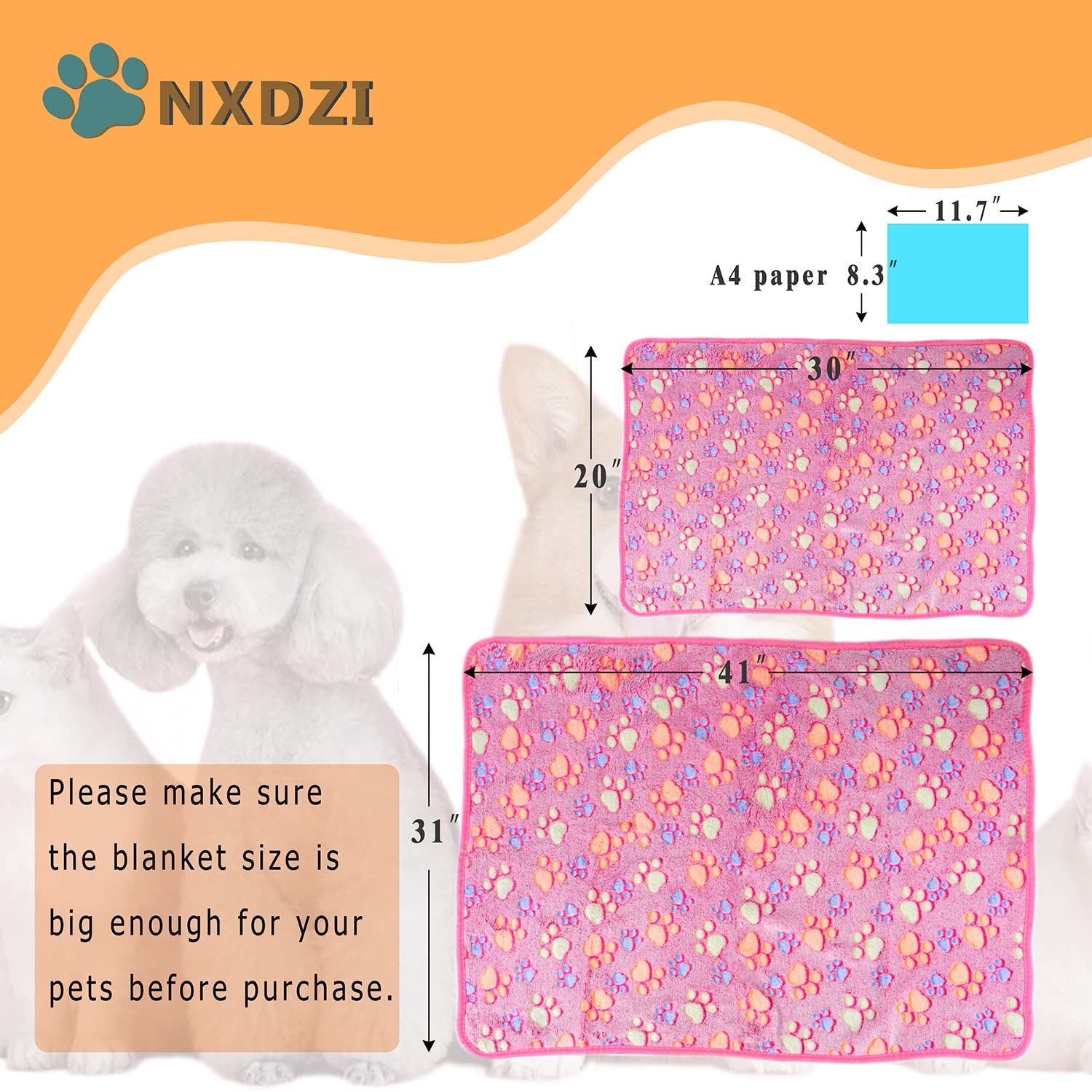 Dog Blankets For Large Dogs, 3 Pack Dog Blanket Washable 41'' X 31'', Fuzzy Soft Pet Mat Throw Cover For Kennel Crate Bed, Cute