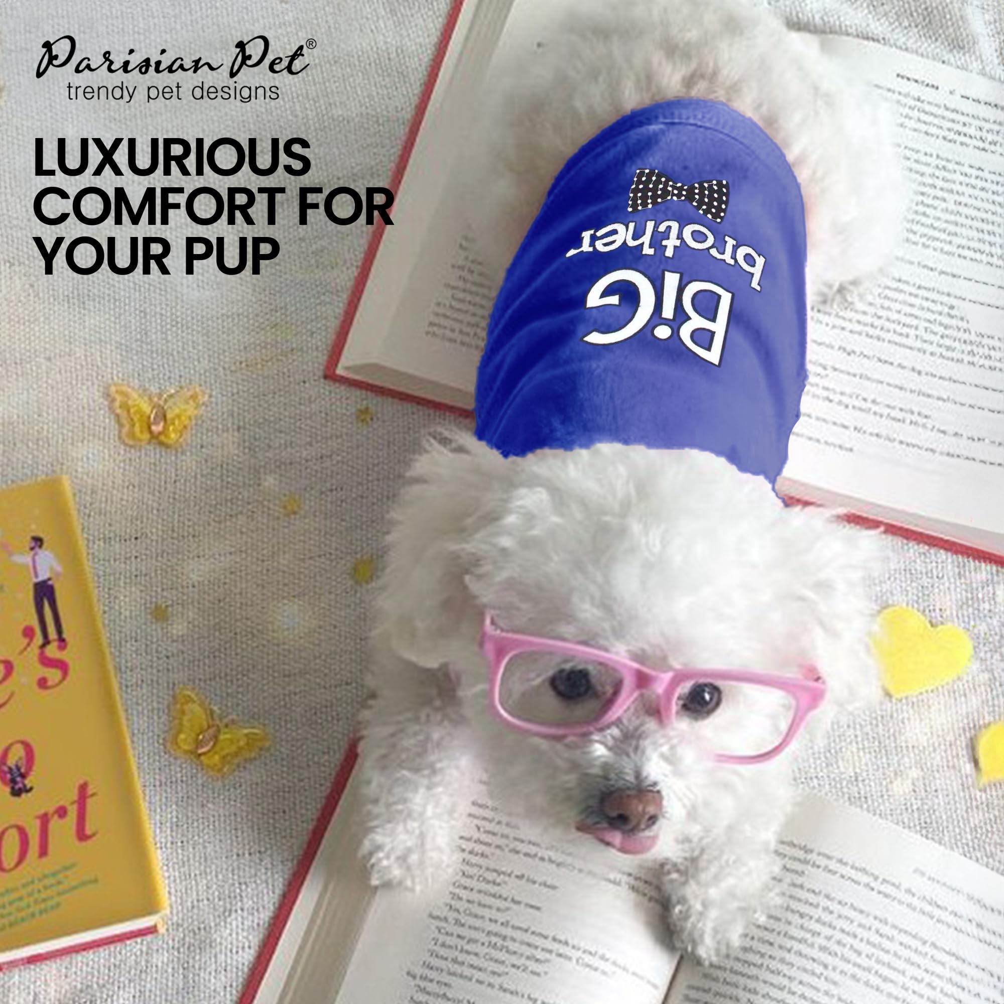 Parisian Pet Dog T-Shirt With Embroidered ' Big Brother ' Words - 100% Cotton, Big Brother Dog Shirt - Sleeveless Pet Vest - Machine Washable Blue Dog Shirt For Large Dogs, L