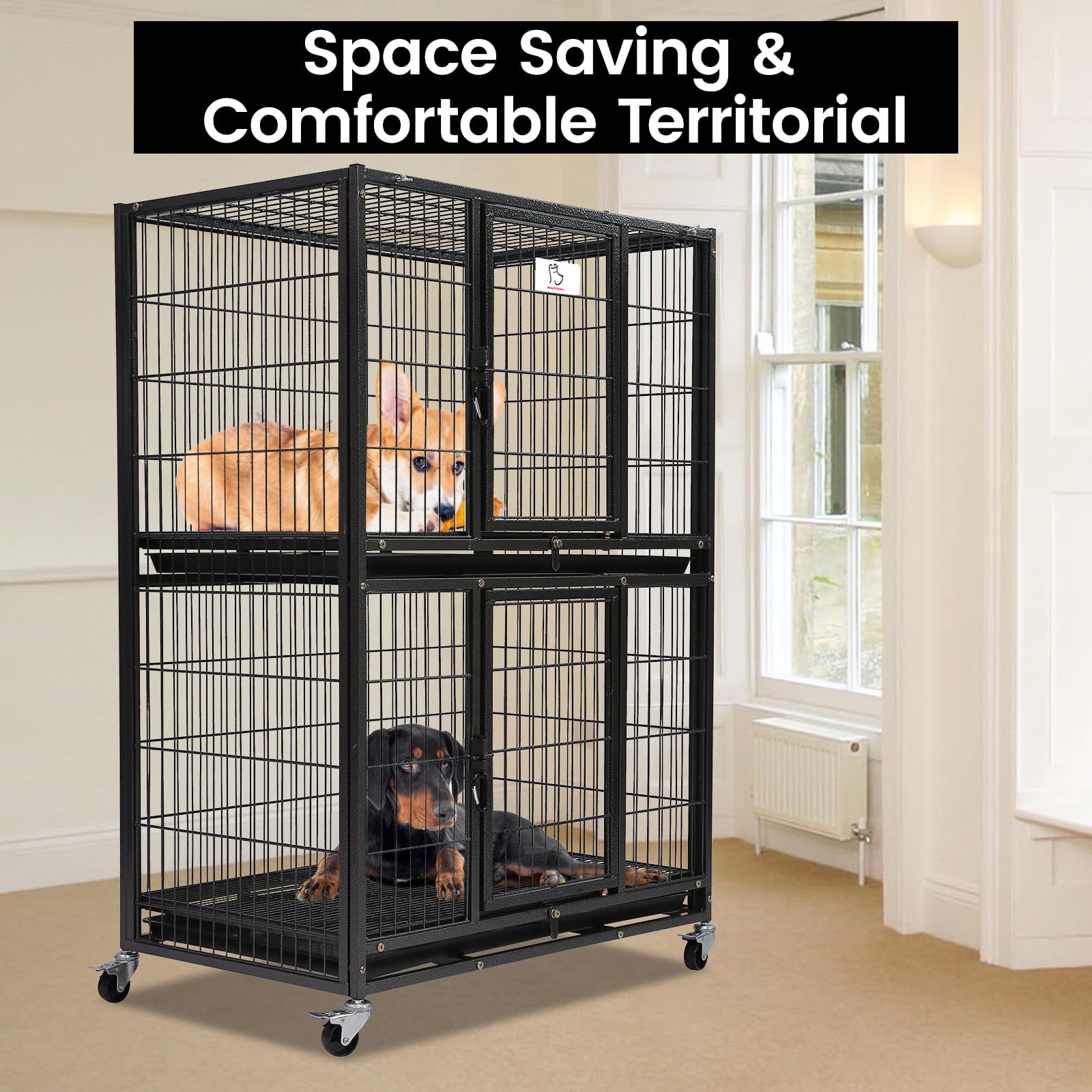 Homey Pet 31 Inch Stackable Heavy Duty Dog Crate Cage Kennel With Four Lockable Wheels, Removable Tray, Escape Proof Wire Drop D