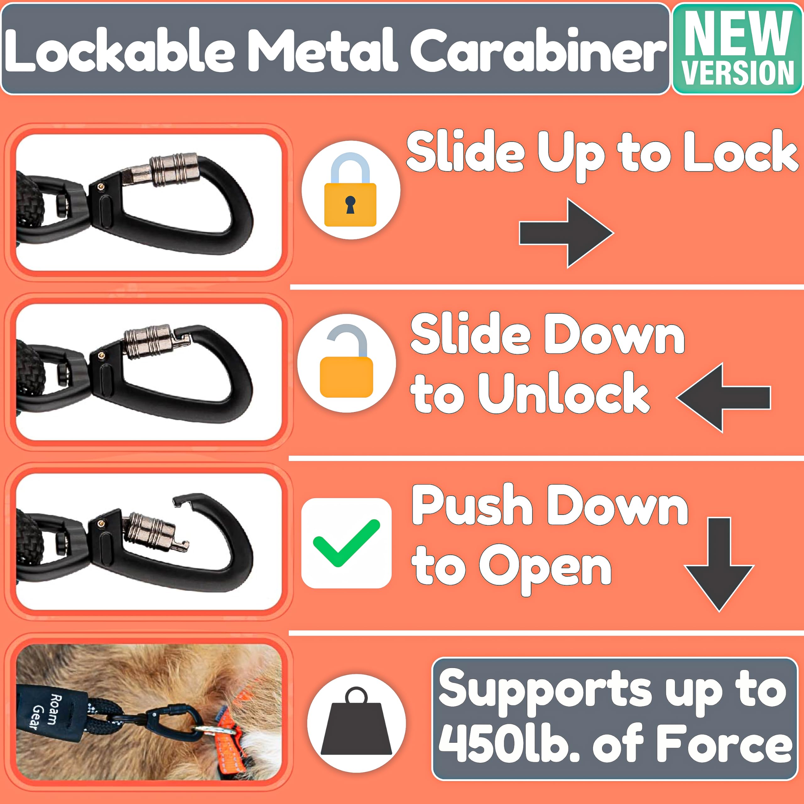 6 Foot Dog Leash, Two Extra Padded Handles, Heavy Duty Dog Leash For Medium To Large Pets, Highly Reflective, Shock-Absorbing No Pull Rope Lead, Durable For Walking, Running, Training Lead - Roam Gear