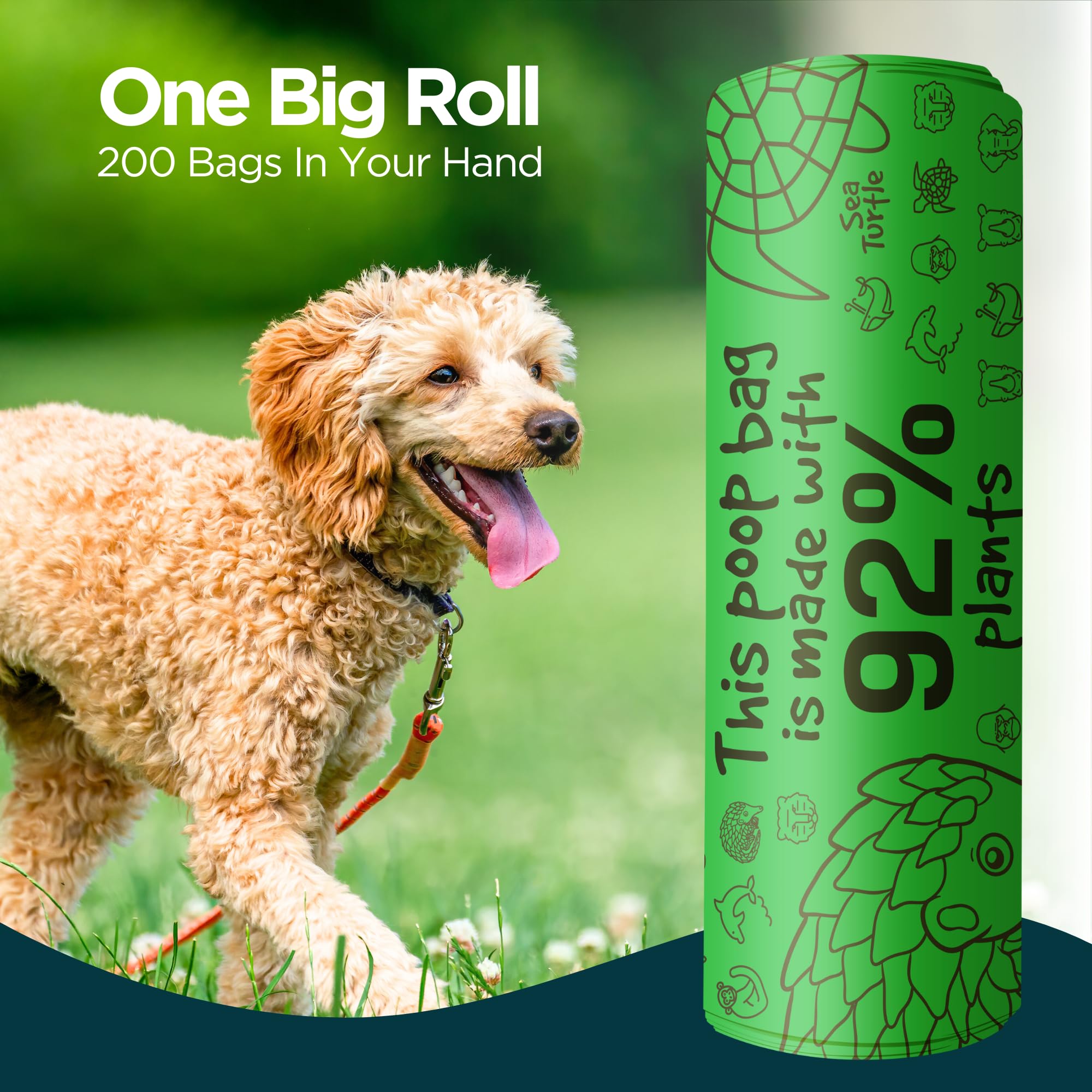 The Original Poop Bags 92% Plant-Based Dog Waste Bags, Leak-Proof & Heavy Duty, Extra Large Doggie Bags, Unscented, 200 Count