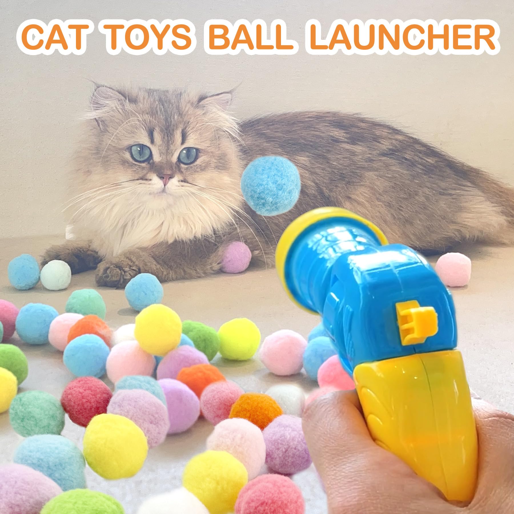 Meohui 31Pcs Cat Ball Toy Launcher Gun,Cat Balls Fetch Toy,30Pcs Plush Fuzzy Balls Launcher Cat Toy For Cats With 1 Gun,Funny In