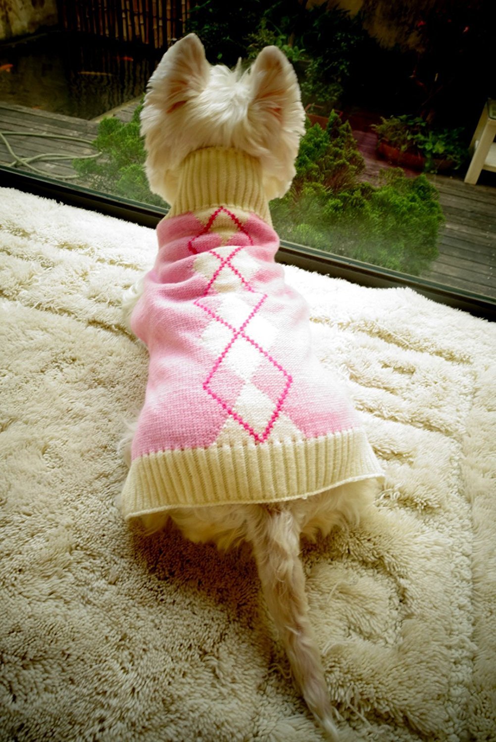 Argyle Knit Turtleneck Dog Sweater For Small Dogs Kitty Cats, Small (S) Size Pink