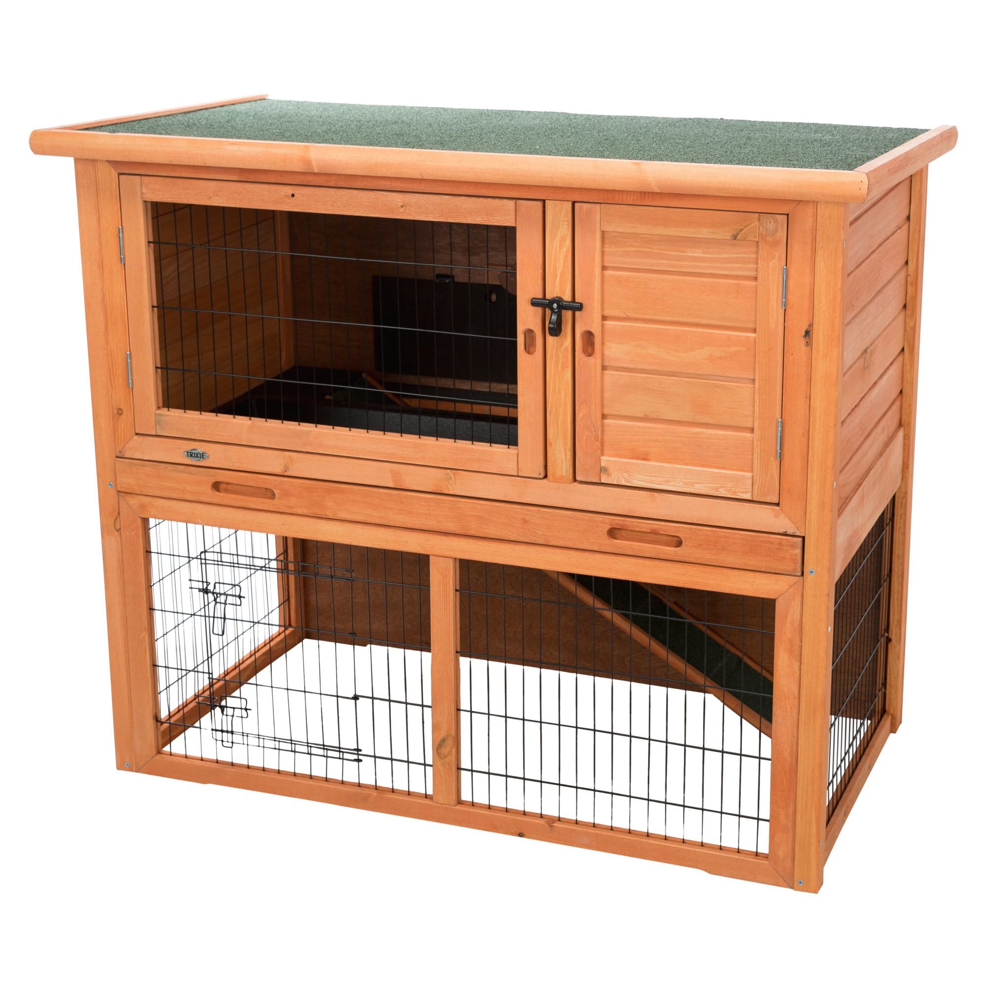 Trixie Natura Outdoor Rabbit Hutch With Run - 2-Story Rabbit Cage With Non-Slip Ramp - Large Elevated Small Animal House With Se