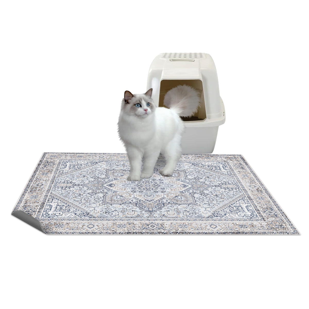 Blue Kitty Washable Litter Trapping Mat - 2 Pack, Large Reusable, 36X48 Inches, Paw-Friendly, Waterproof, Non-Slip, Compatible W