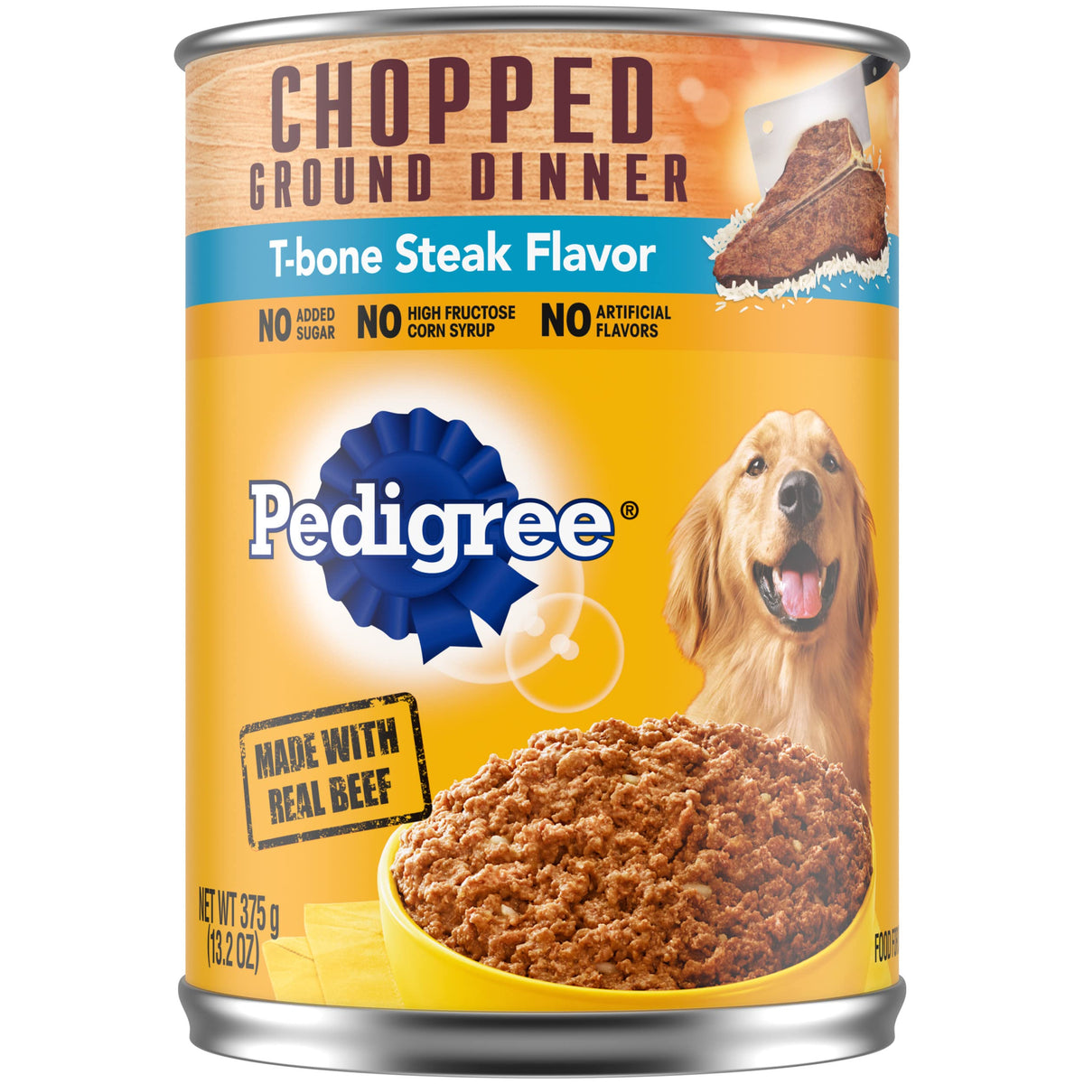 Pedigree Adult Canned Wet Dog Food Chopped Ground Dinner T-Bone Steak Flavor, (12) 13.2 Oz. Cans