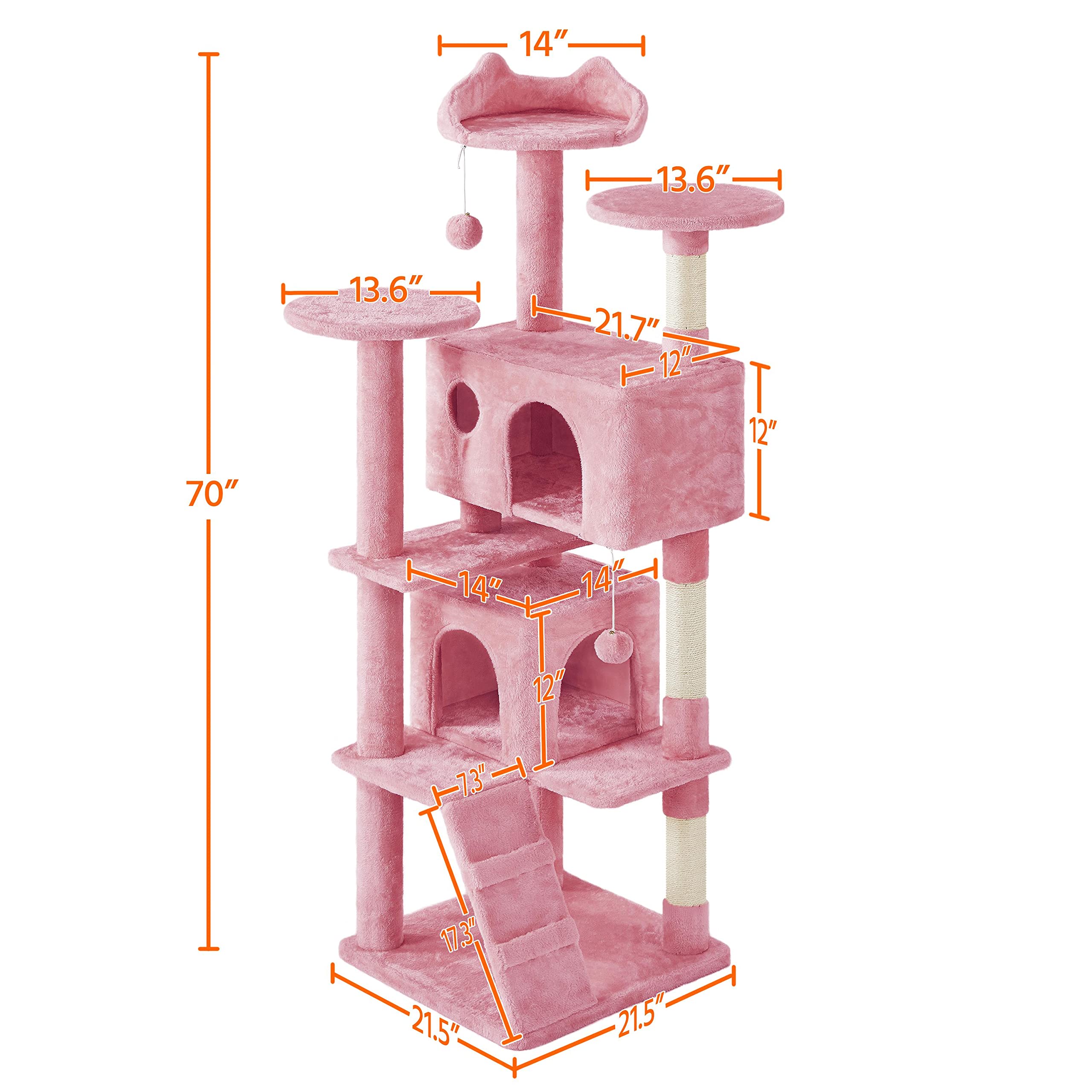 Topeakmart 70In Cat Tree, Multi-Level Cat Tower With Scratching Post Dangling Ball And Condos Cat Furniture For Indoor Cats, Pin