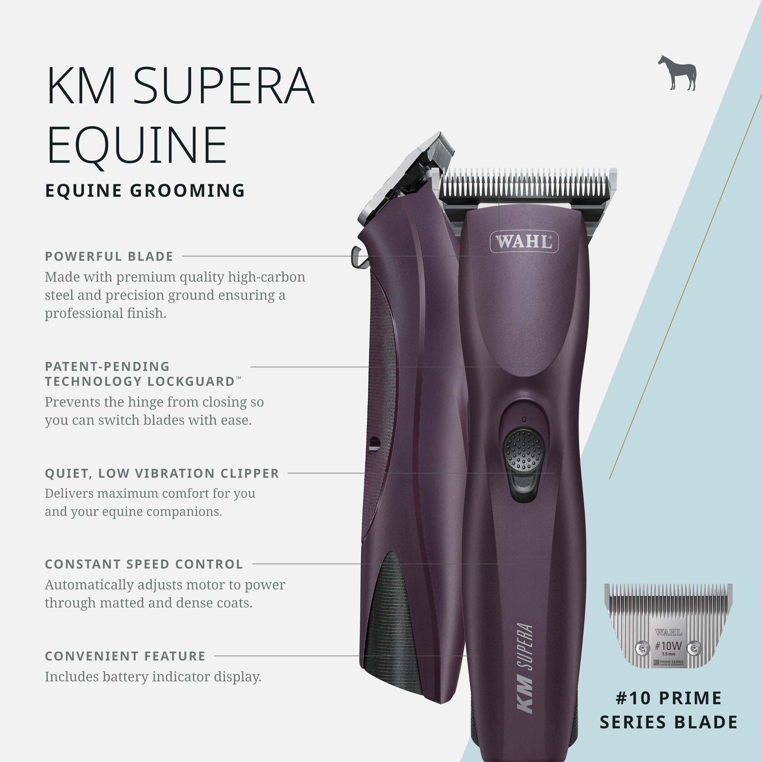 Wahl Pro Animal Km Supera Cordless Equine Clipper - Professional Horse Grooming Clipper - Quiet, Cordless Clipper - Battery-Powe