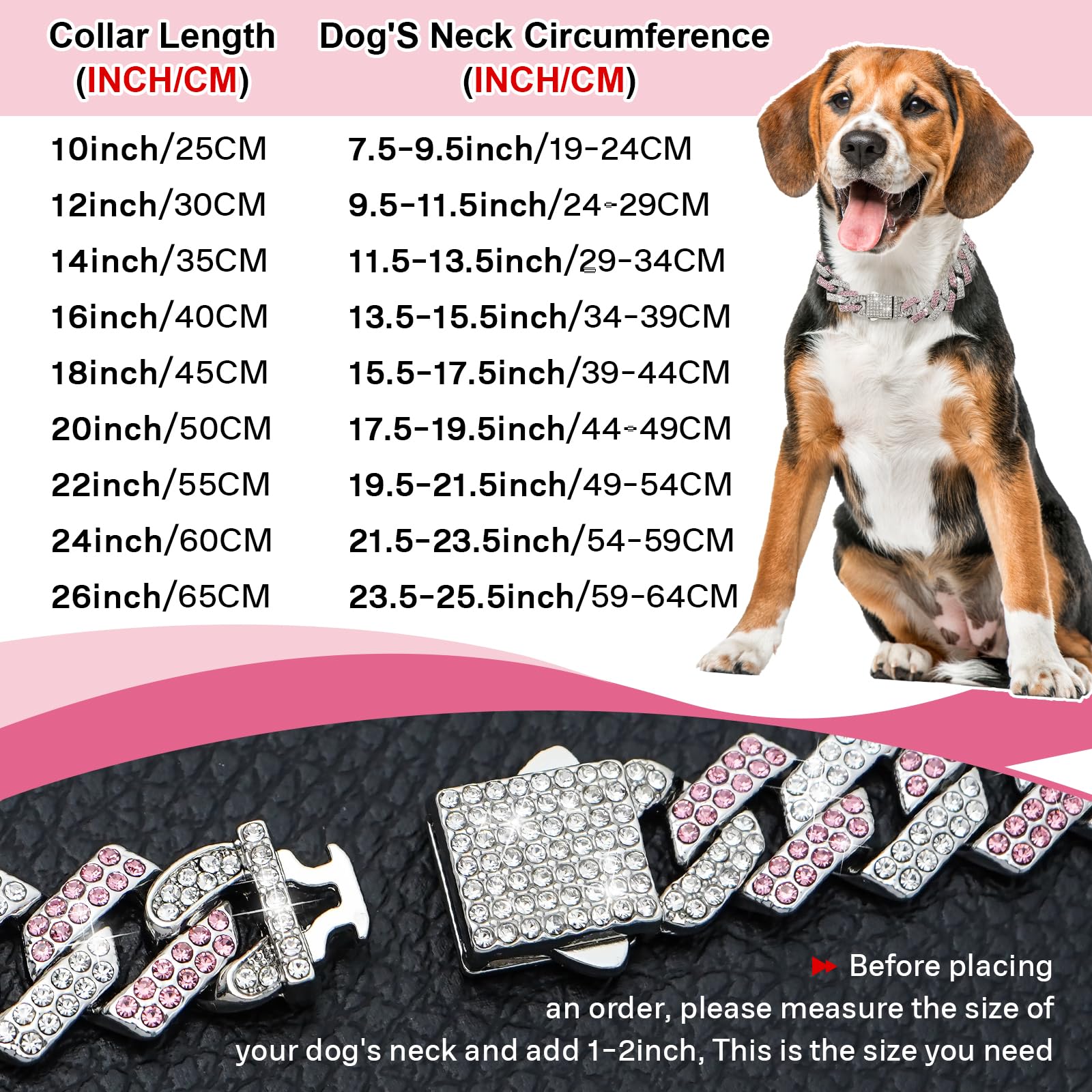 Pink Dog Chain Collar Diamond Link 15Mm Wide Dog Necklace Metal Cat Chains Pet Crystal Collars Jewelry Accessories For Small Med