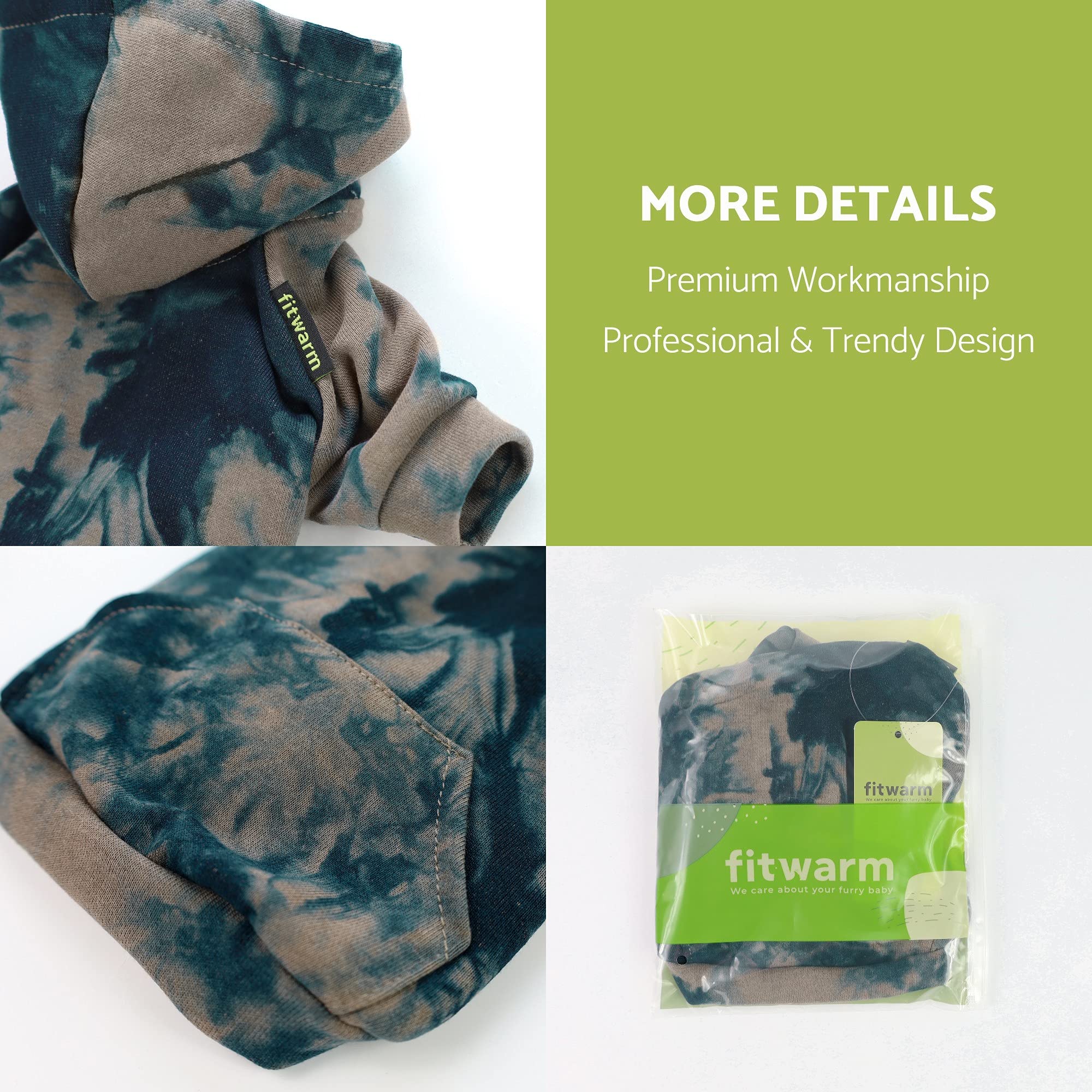 Fitwarm Tie Dye Dog Hoodie Puppy Sweatshirt Pocket Doggie Winter Clothes Sweatshirt Pet Hooded Coat Cat Jackets Apparel X-Small