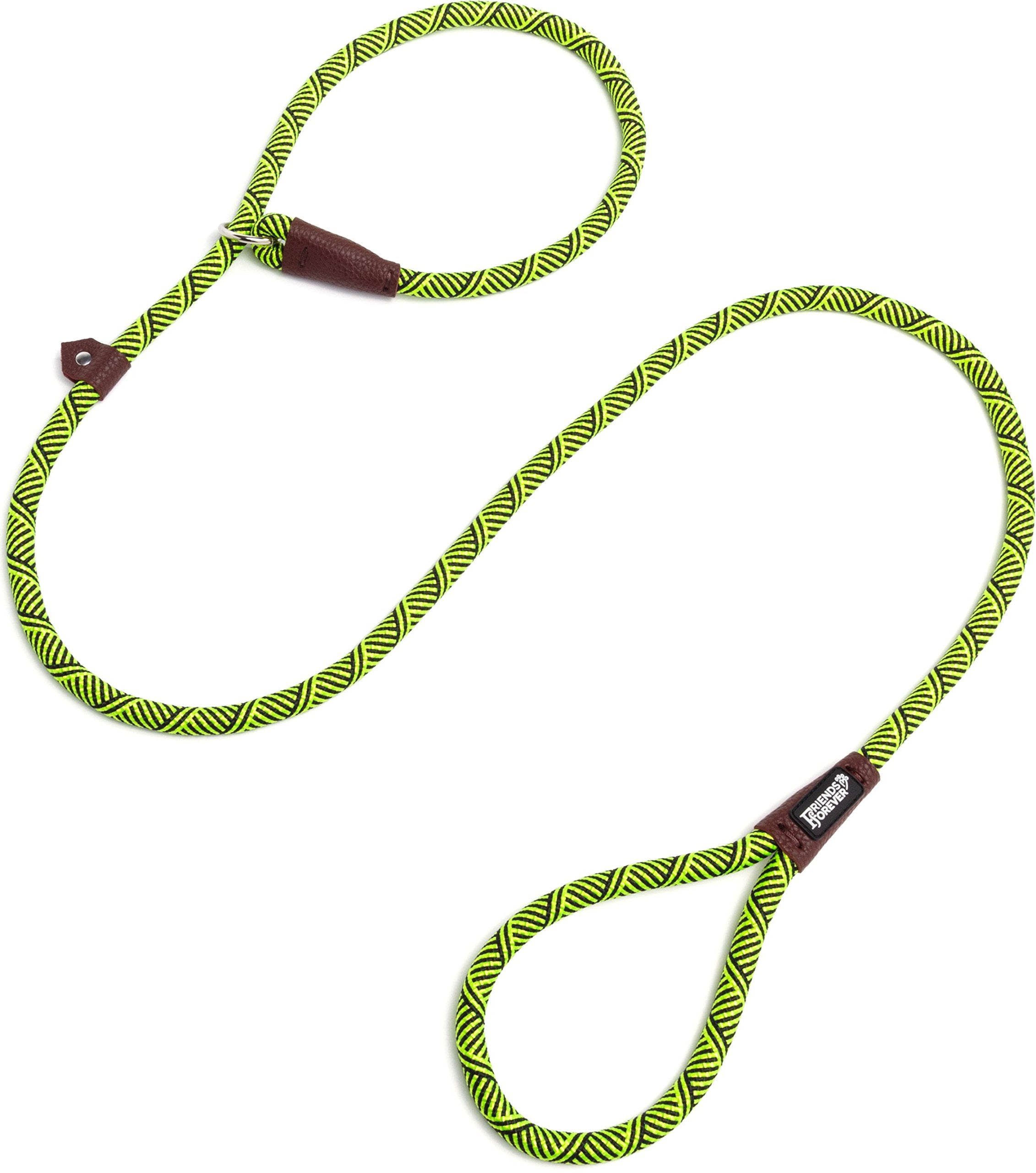 Friends Forever Dog Rope Leash, 6ft Reflective Nylon, Heavy Duty, No Pull, Green, Model PET66-0030UPC