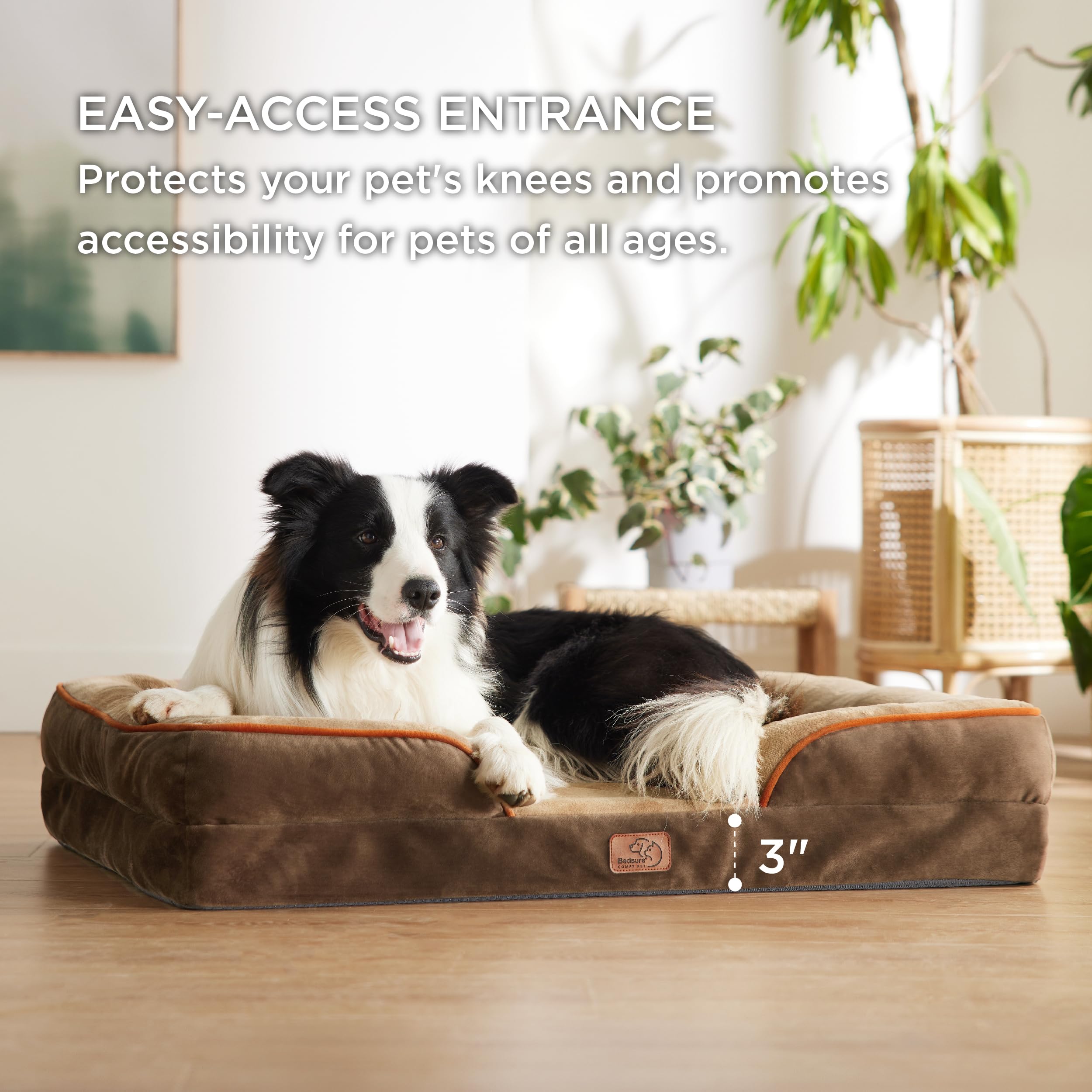 Bedsure Orthopedic Dog Bed For Large Dogs - Big Washable Dog Sofa Beds Large, Supportive Foam Pet Couch Bed With Removable Washable Cover, Waterproof Lining And Nonskid Bottom, Brown