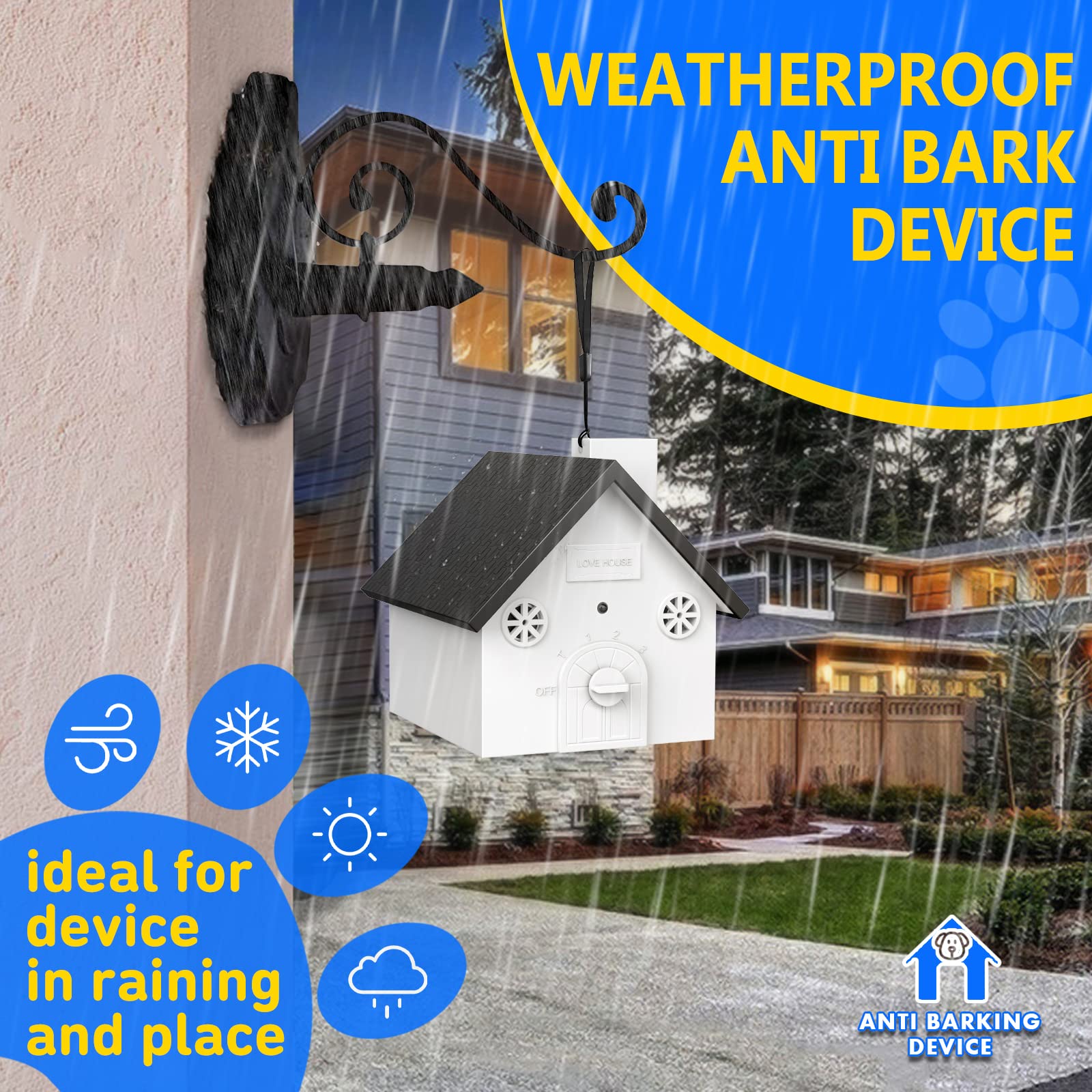 Anti Barking Device, 3 Levels Ultrasonic Dog Barking Control Devices, Dog Barking Deterrent With 50 Ft Range, Outdoor Waterproof Bark Box, Anti Barking Training Tools Safe For Human And Animal & Dogs