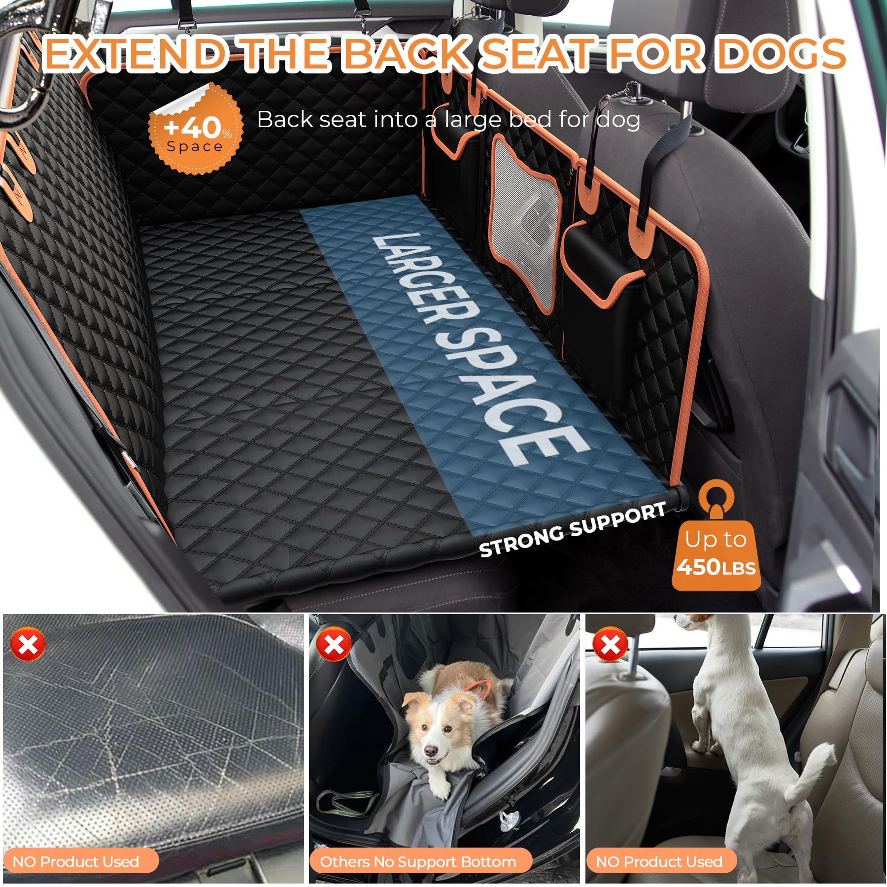 Mildly Home Back Seat Extender For Dogs,Dog Car Seat Cover For Back Seat With Hard Bottom Holds 450 Lbs Dog Hammock For Car,Back