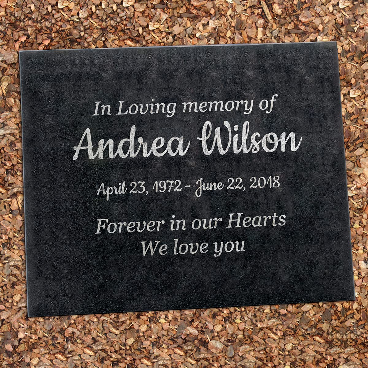 Easy Design - In Loving Memory - Black Granite Memorial or Sympathy Gift. Add your Personalized Text and Dates. Offered in a Var
