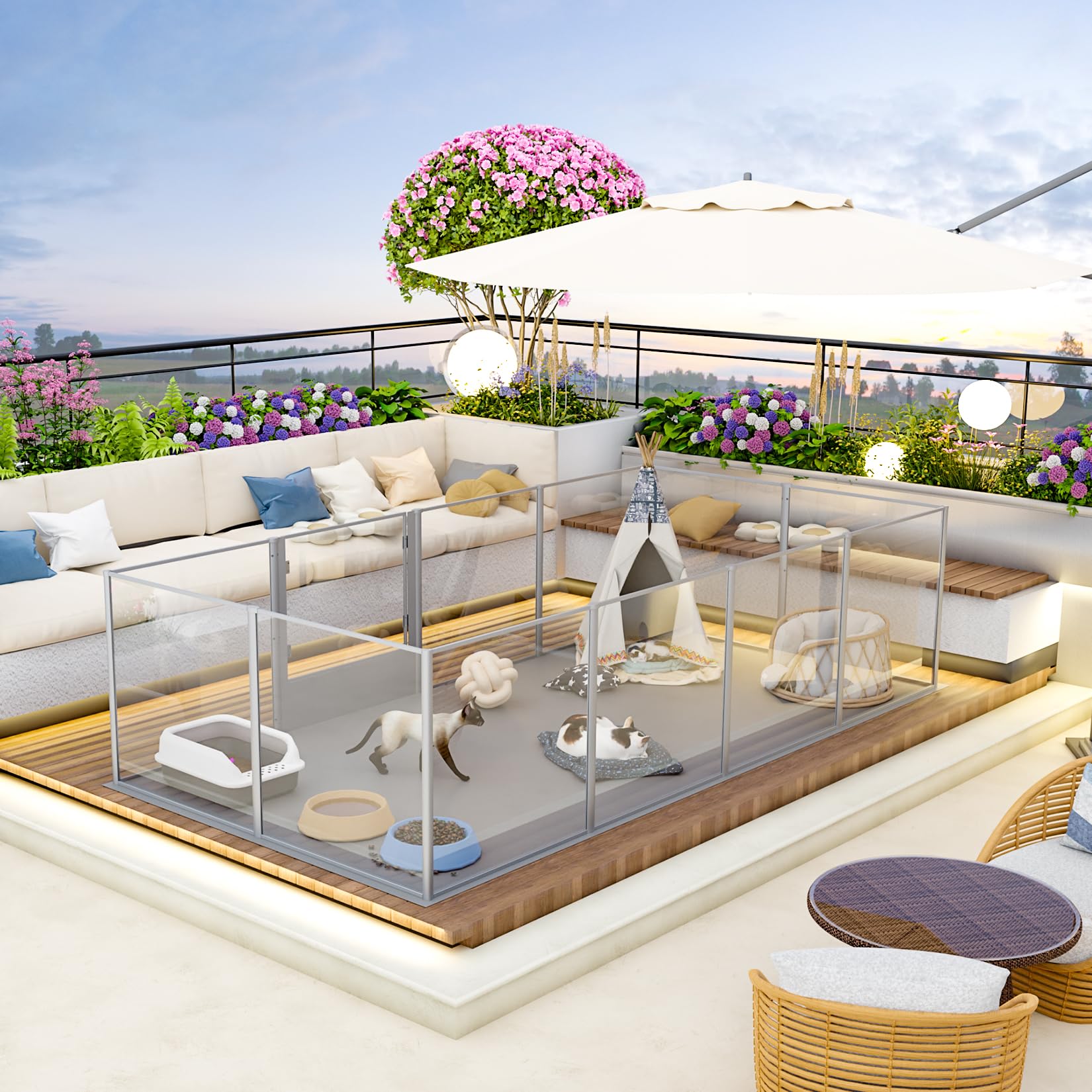 Dog Clear Playpen Fence Kennel: 10Panels Indoor Transparent Whelping Box Pen Cage With Waterproof Whelping Pad - Extra Long Acry