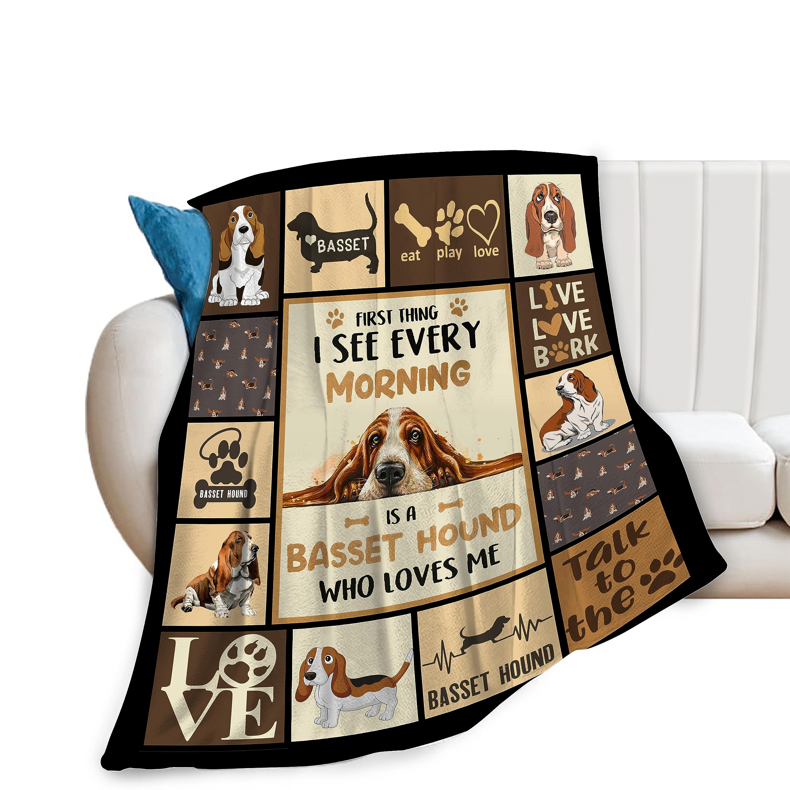 Cute Dog Blanket Basset Hound Plush Throw Blanket Dog Gifts for Dog Lover Super Soft Cozy Warm Fleece Bedding Animal Dog Pet Bla